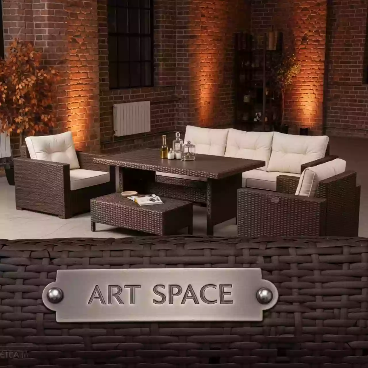 Аренда Мебельный комплект ВЕНЕЦИЯ лаунж стол 180 двух и трехместный диван 2 кресла кофейный столик коричневый в лофте «Студия 21» — ART SPACE