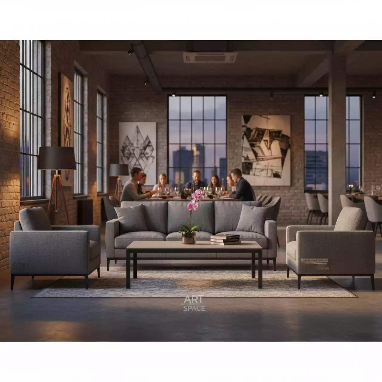 Аренда Мебельный комплект ВЕНЕЦИЯ лаунж стол 180 трехместный диван 2 кресла серый в ресторане «Баран-Рапан» — ART SPACE