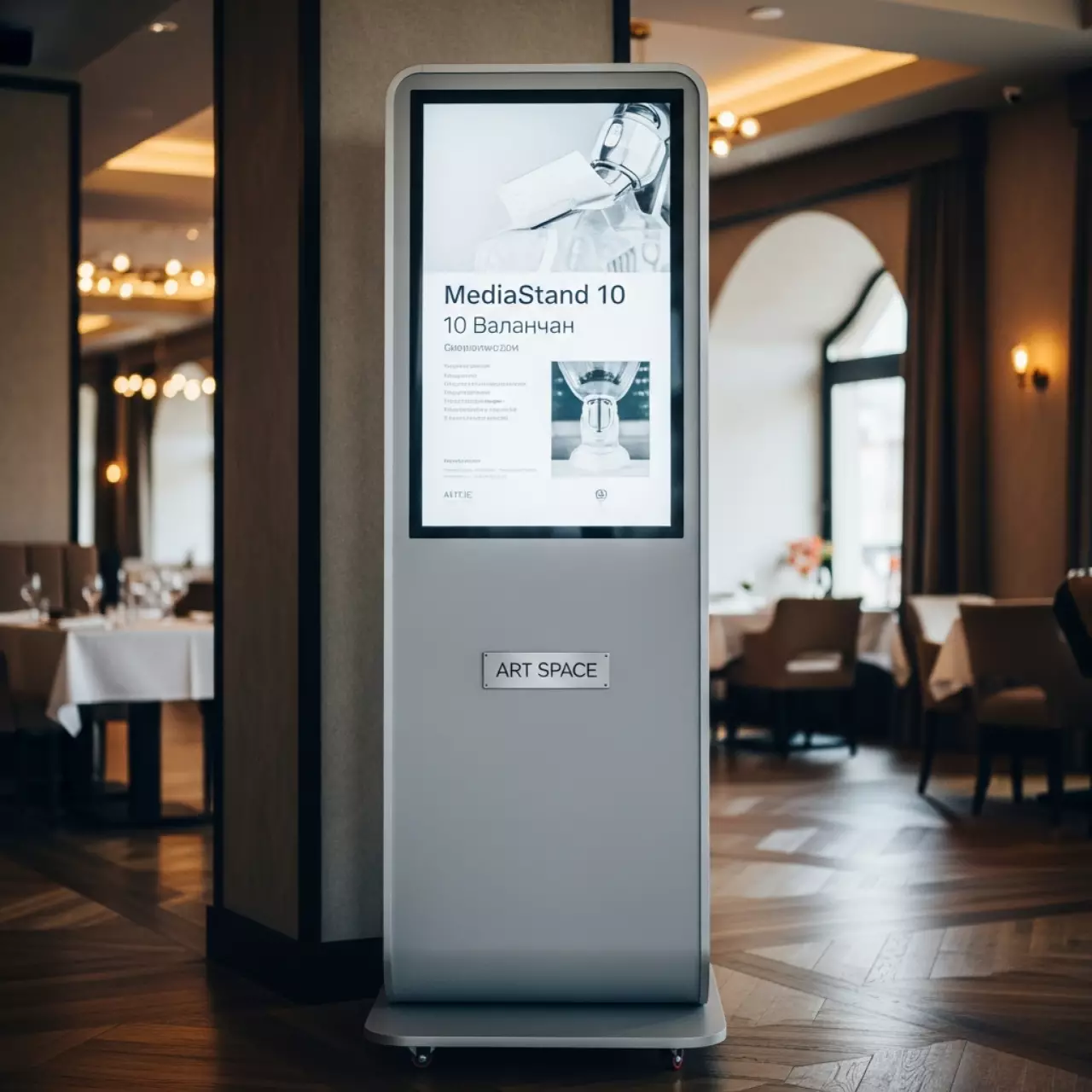 Аренда Мобильная стойка для дисплея MediaStand 10 в ресторане «Магадан» — ART SPACE