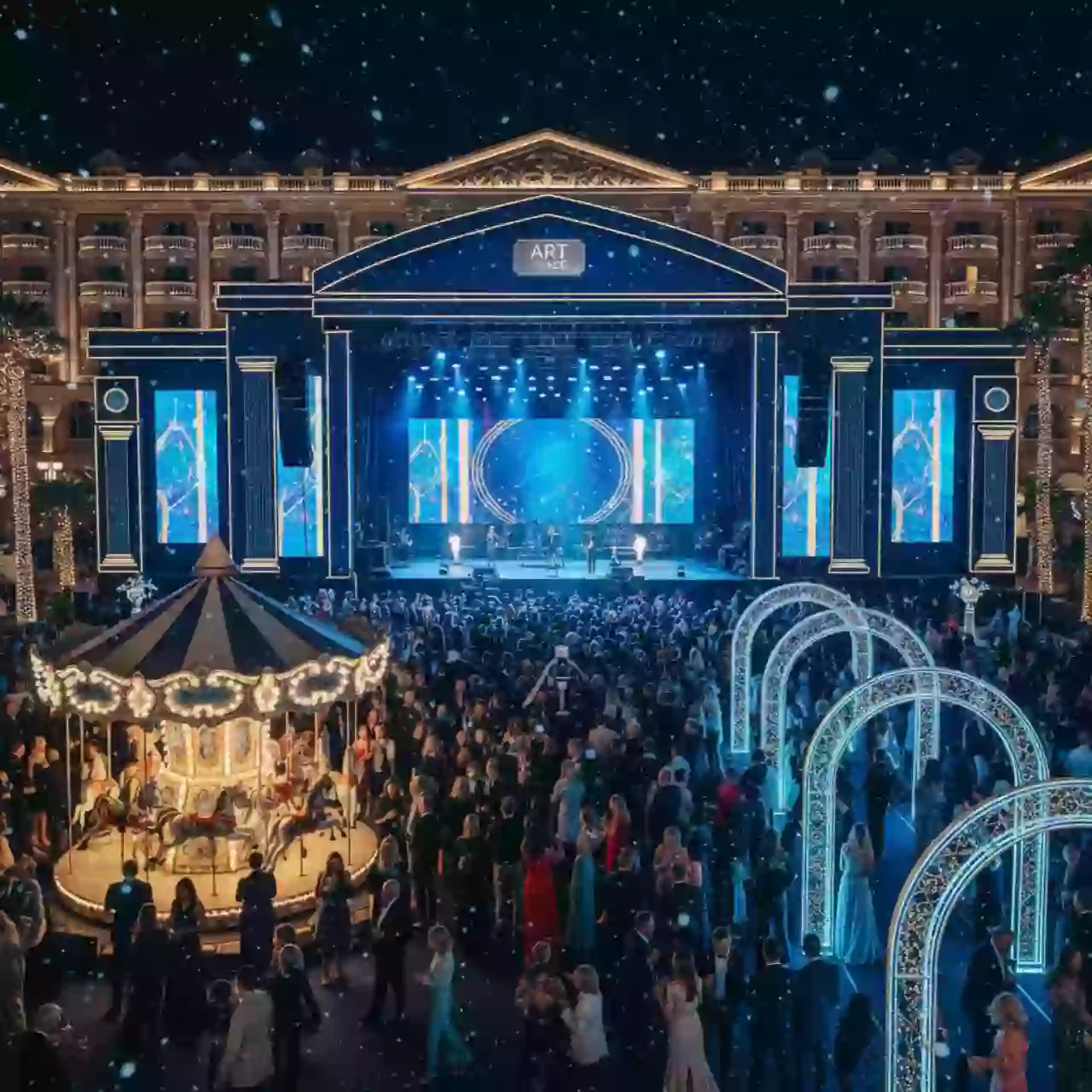 Аренда Новый год корпоратив с аттракционами в отеле Radisson Lazurnaya — ART SPACE