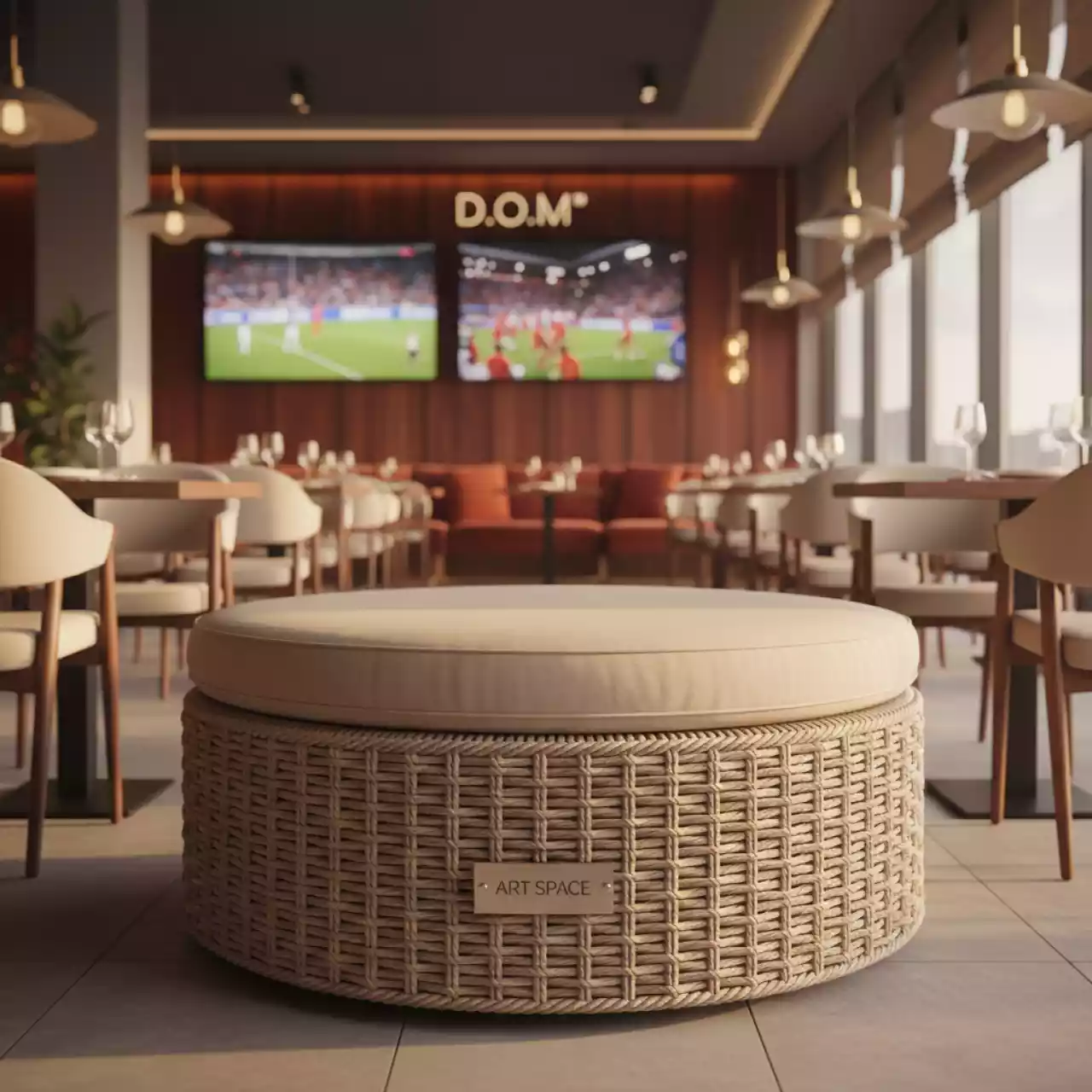 Аренда Оттоманка плетеная Лунго с подушкой бежевый в ресторане «D.O.M» — ART SPACE