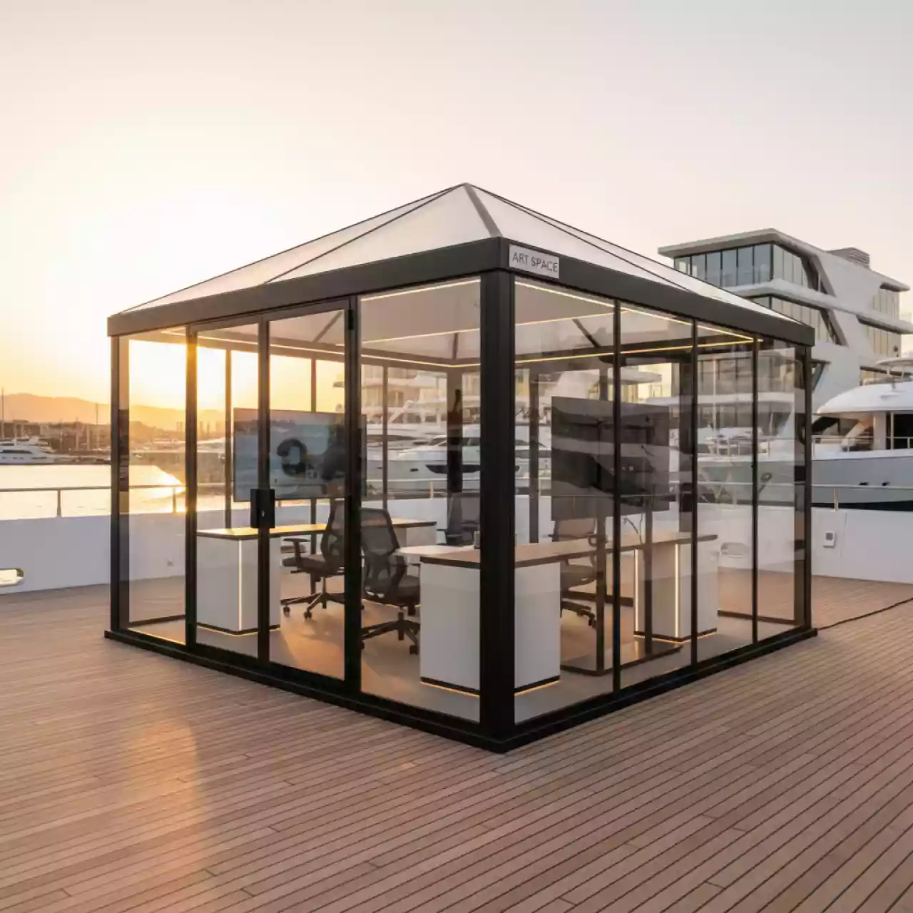 Аренда Пагода остекленная Лондон 5х15 м на VIP-яхте (Имеретинский порт) — ART SPACE