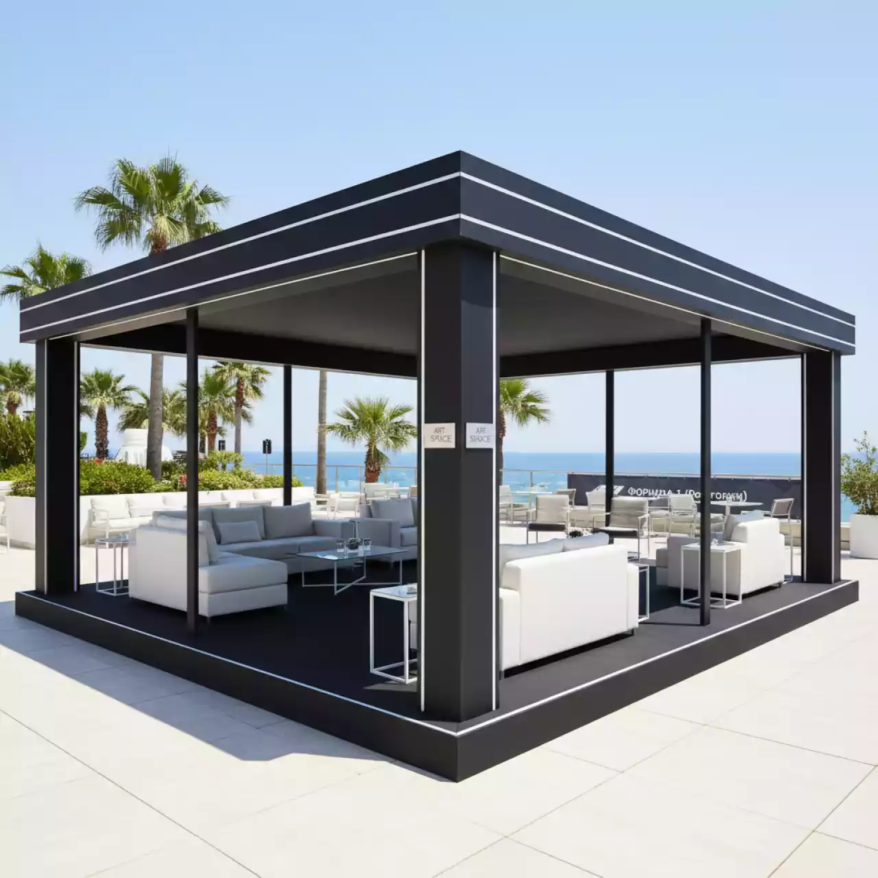 Аренда Павильон черный мягкие стенки 10х15 м в Grand Karat Sochi — ART SPACE