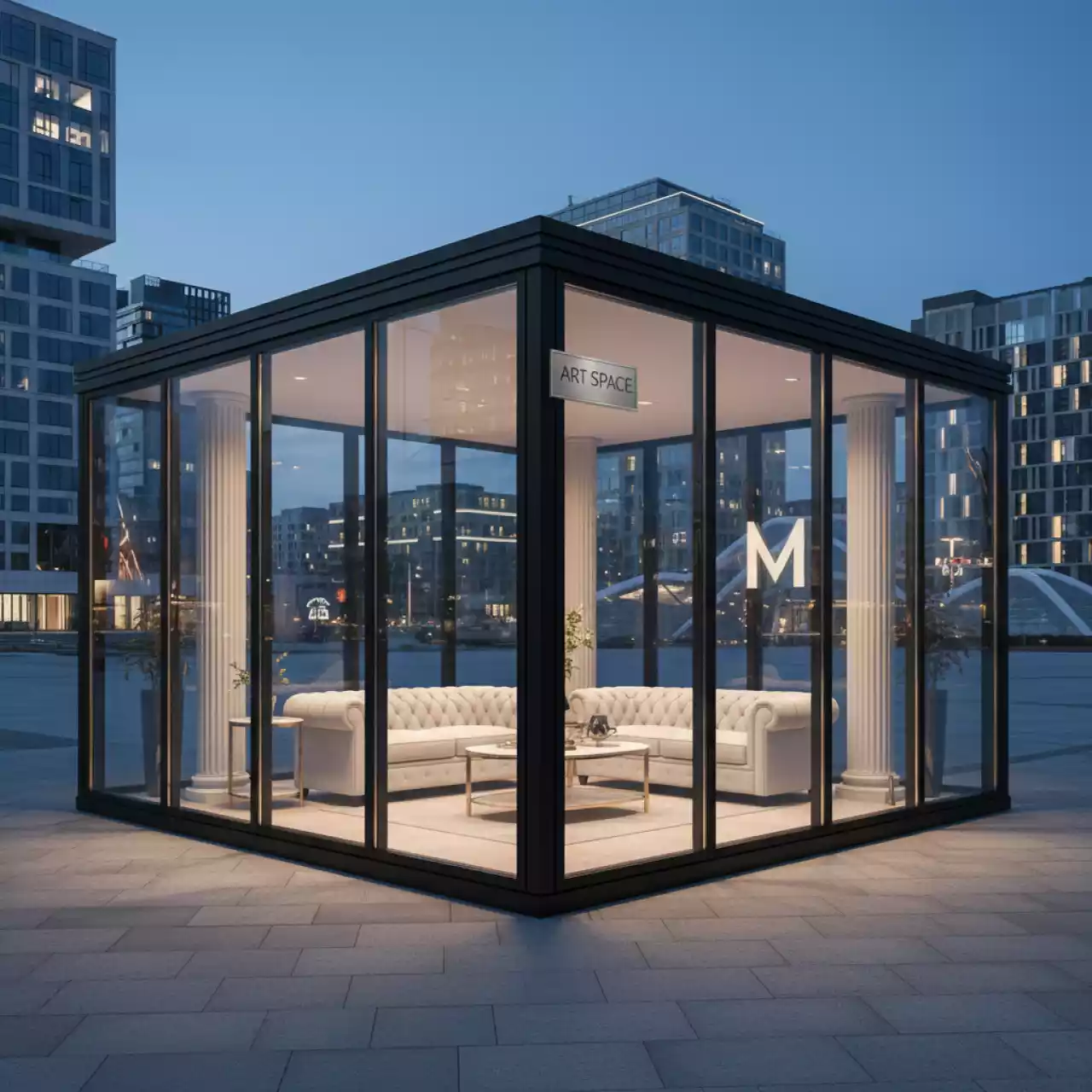 Аренда Павильон черный остекленный 10х10 м на Медальной площади — ART SPACE