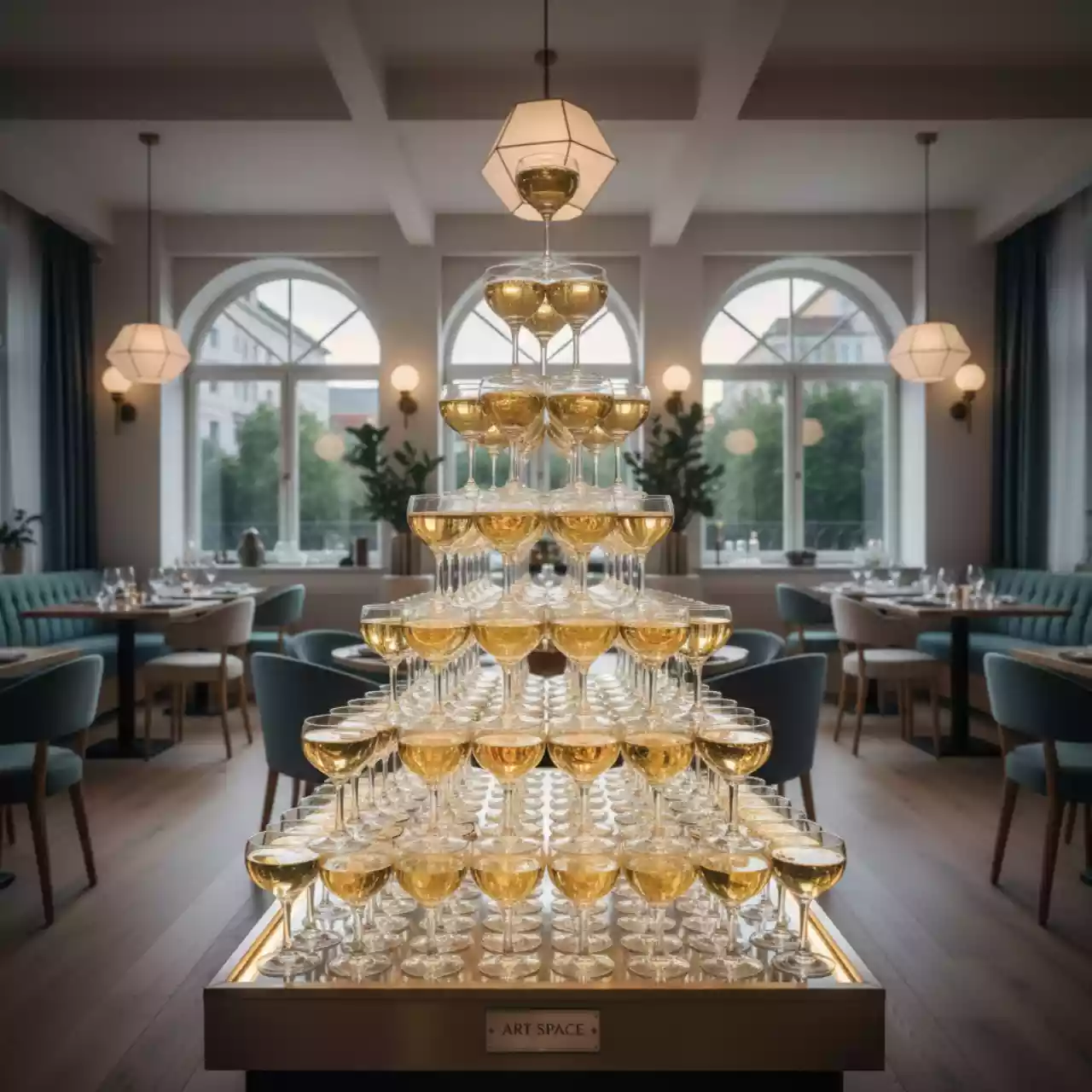 Аренда Пирамида из шампанского 364 бокала в ресторане «Sanremo» — ART SPACE