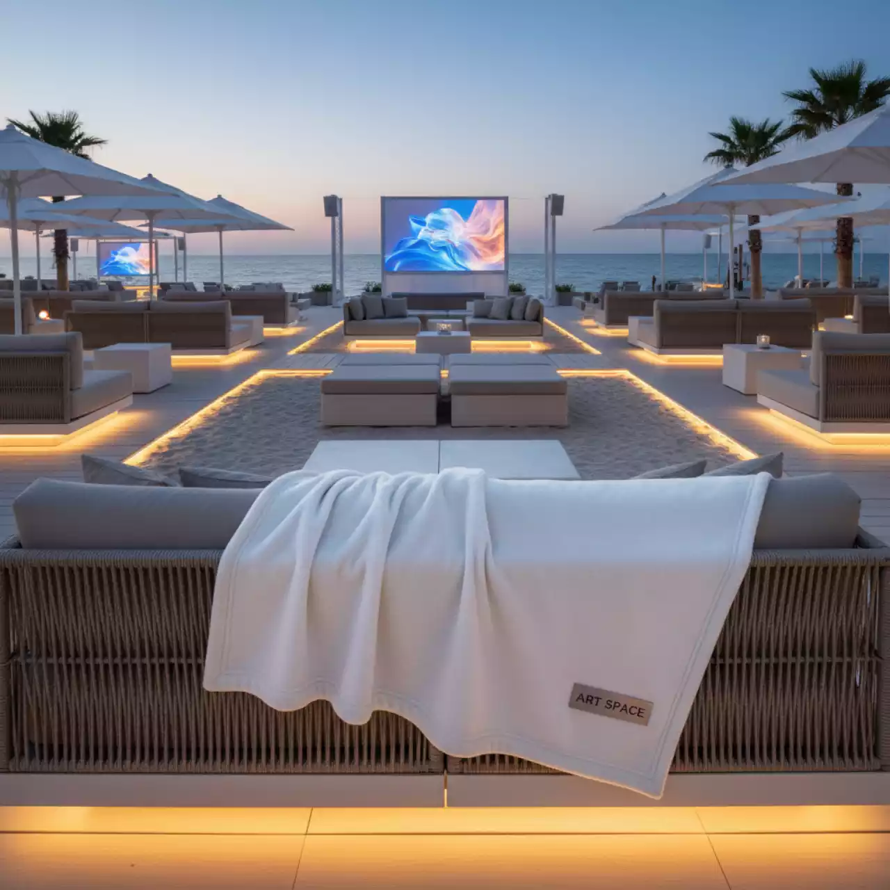 Аренда Плед флисовый Wellness белый бежевый 150х200 см в пляжном комплексе VinoGrad — ART SPACE