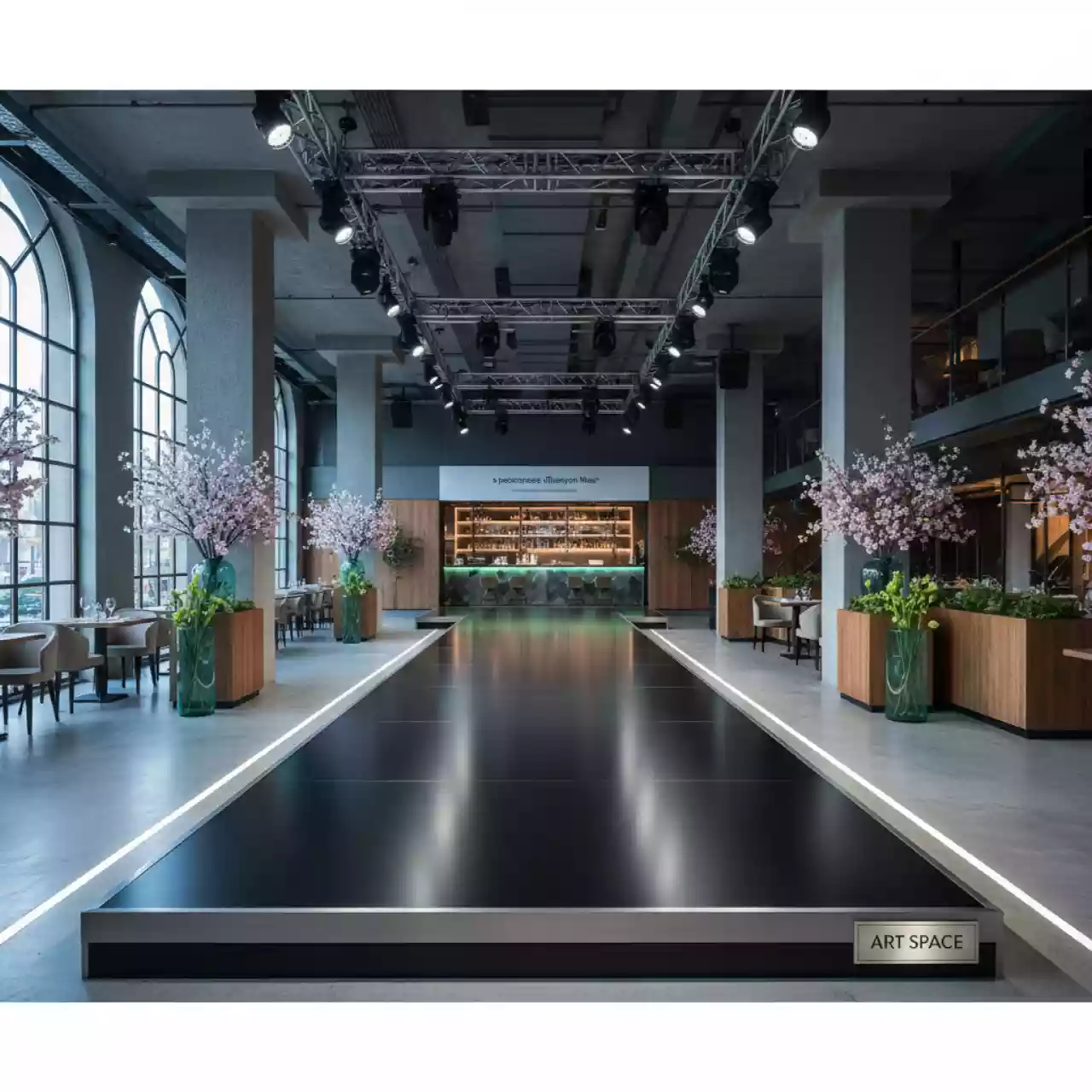 Аренда Подиум 14х10 для показов в ресторане «Плакучая Ива» — ART SPACE