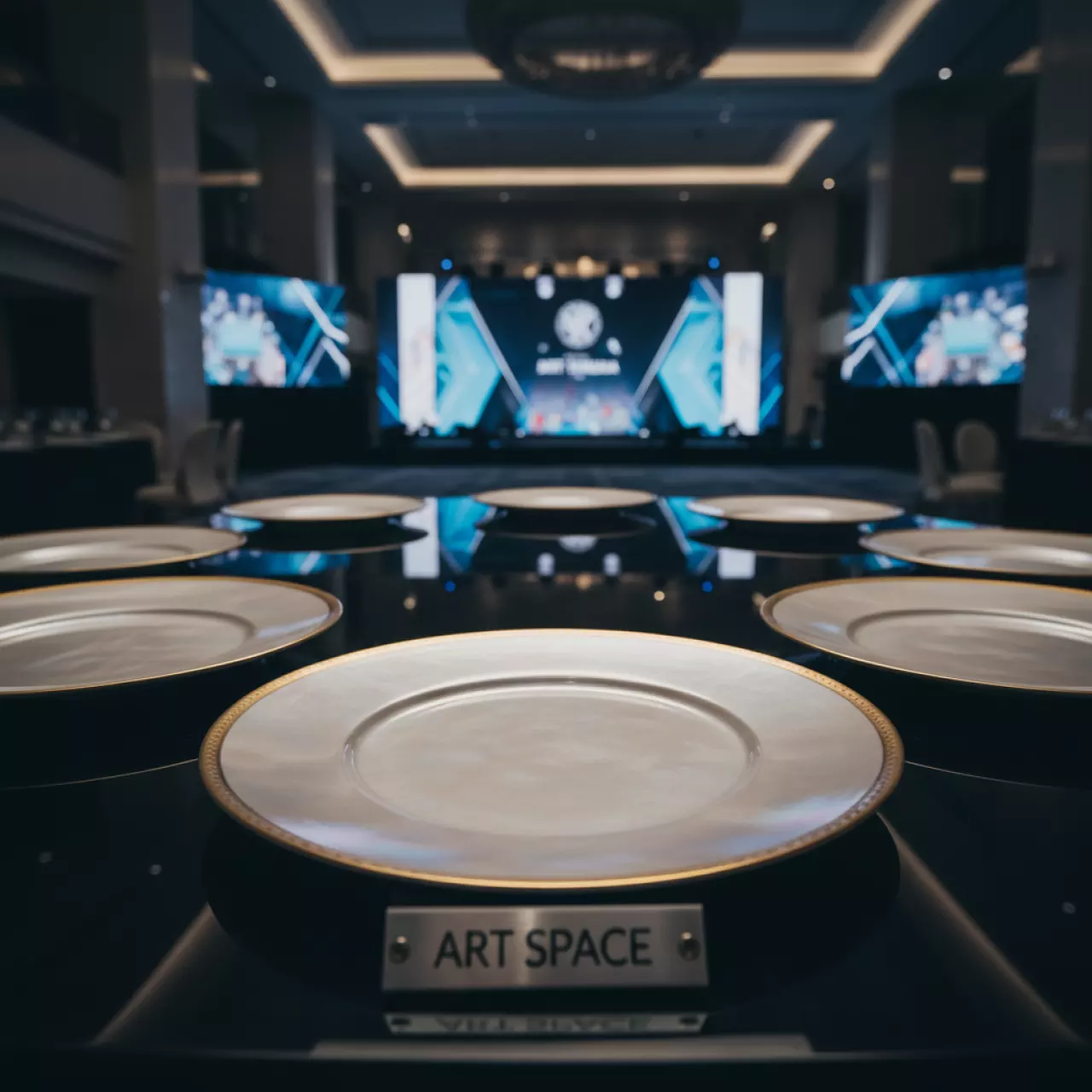 Аренда Подстановочная тарелка перламутровая с золотой каймой 32 см в гранд-отеле «Жемчужина» — ART SPACE