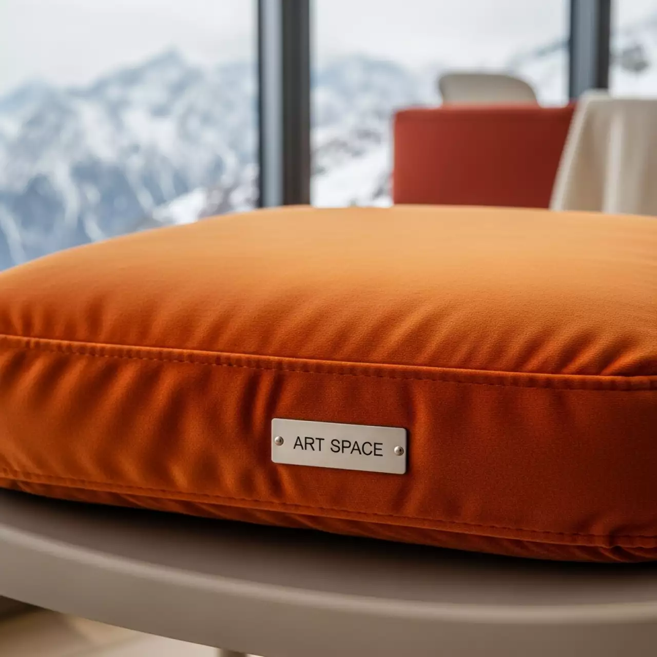 Аренда Подушка мягкая бархатная для пластикового стула тыквенная на площадке Rosa Peak (2320м) — ART SPACE