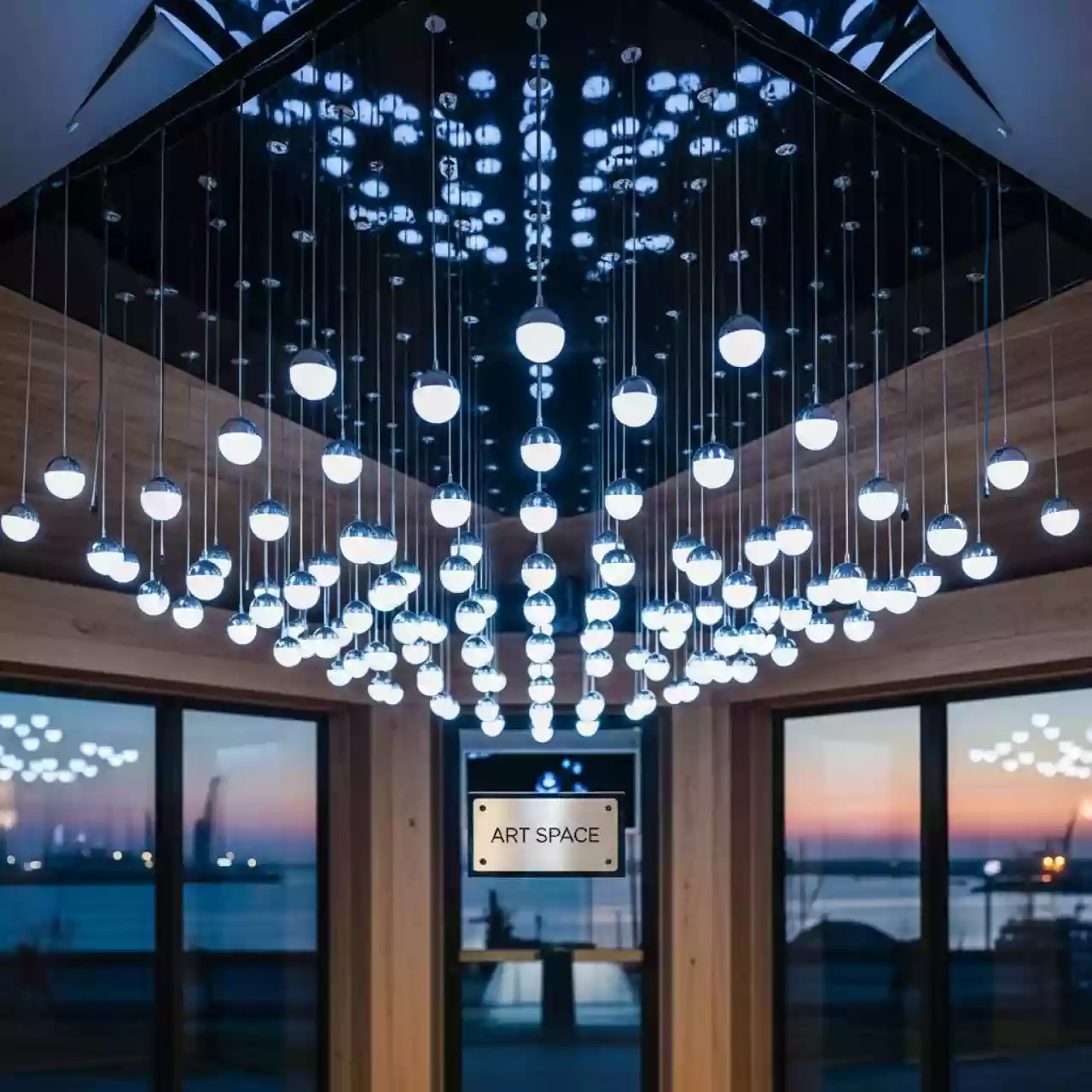 Аренда Потолок подвижный из светящихся шаров на территории Морпорта Сочи — ART SPACE