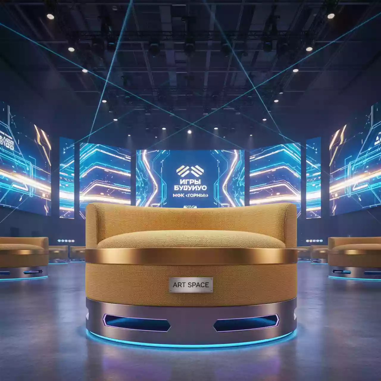 Аренда Пуф Barrel Gold золотой в МФК «Горный» — ART SPACE