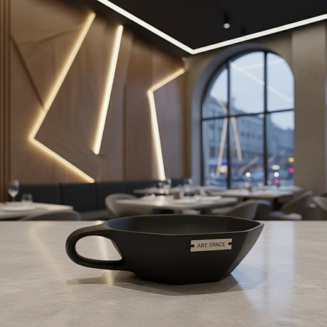 Аренда Салатник фигурный черный с ручкой 113 мм 490 мл в ресторане «D.O.M» — ART SPACE