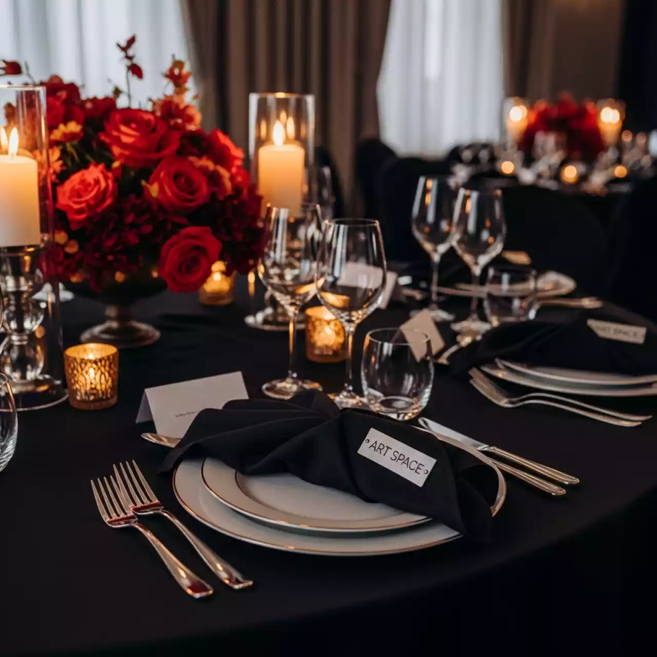 Аренда Салфетка атласная тонкая Аккорд черная в усадьбе Голицына — ART SPACE