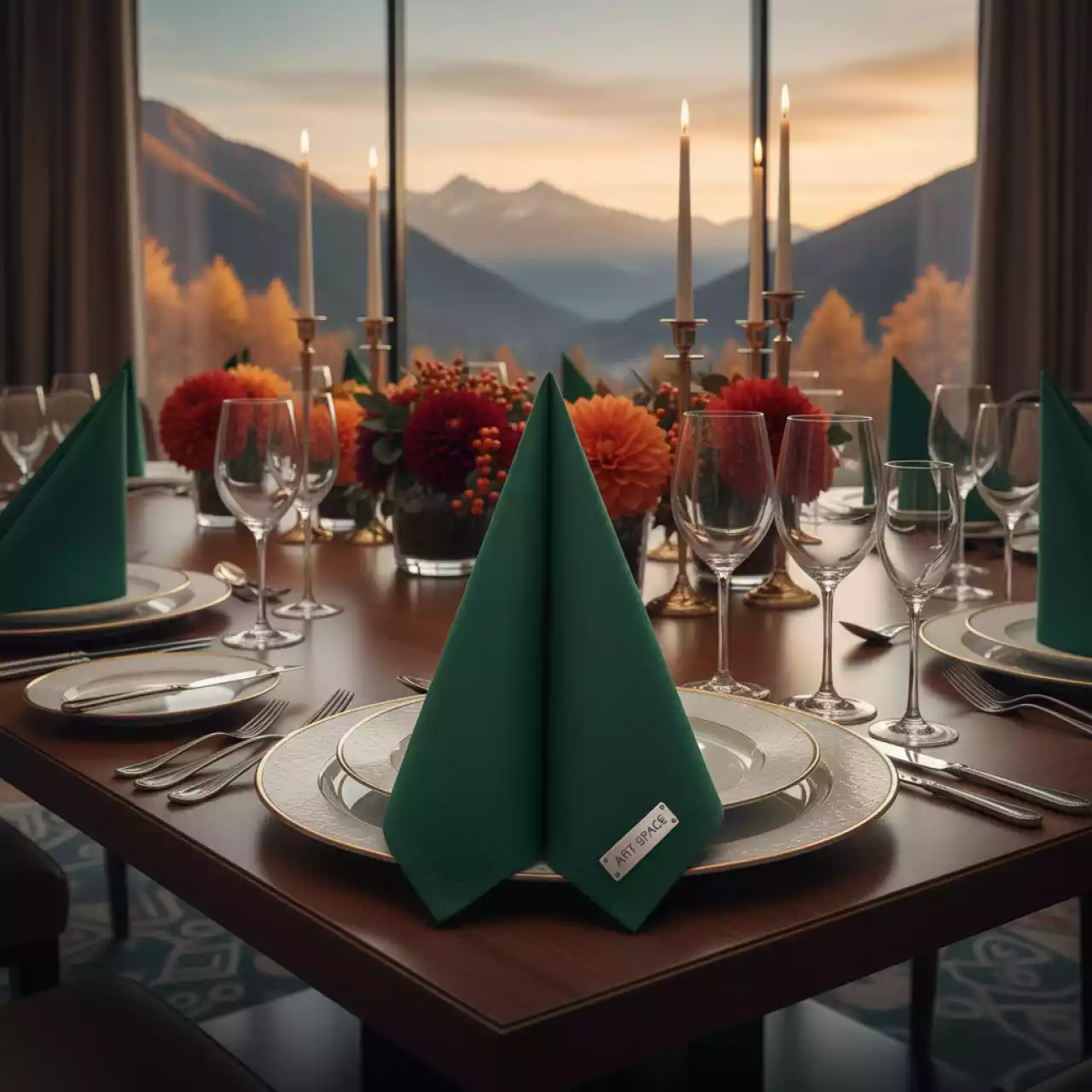 Аренда Салфетка текстиль зеленая малахит 45х45 см в Radisson Hotel Rosa Khutor — ART SPACE