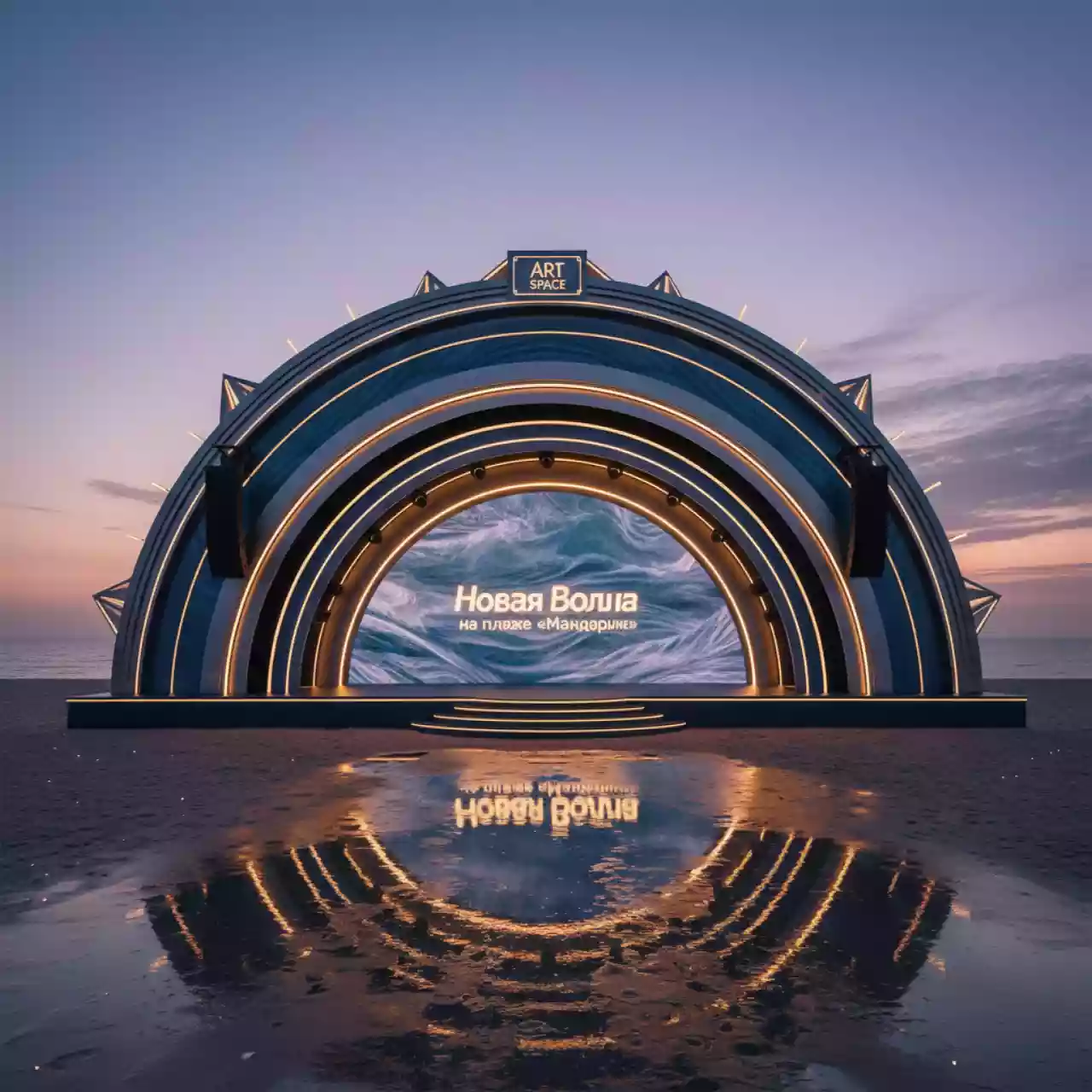 Аренда Сцена арочная 14х10 м металлик на пляже «Мандарин» — ART SPACE