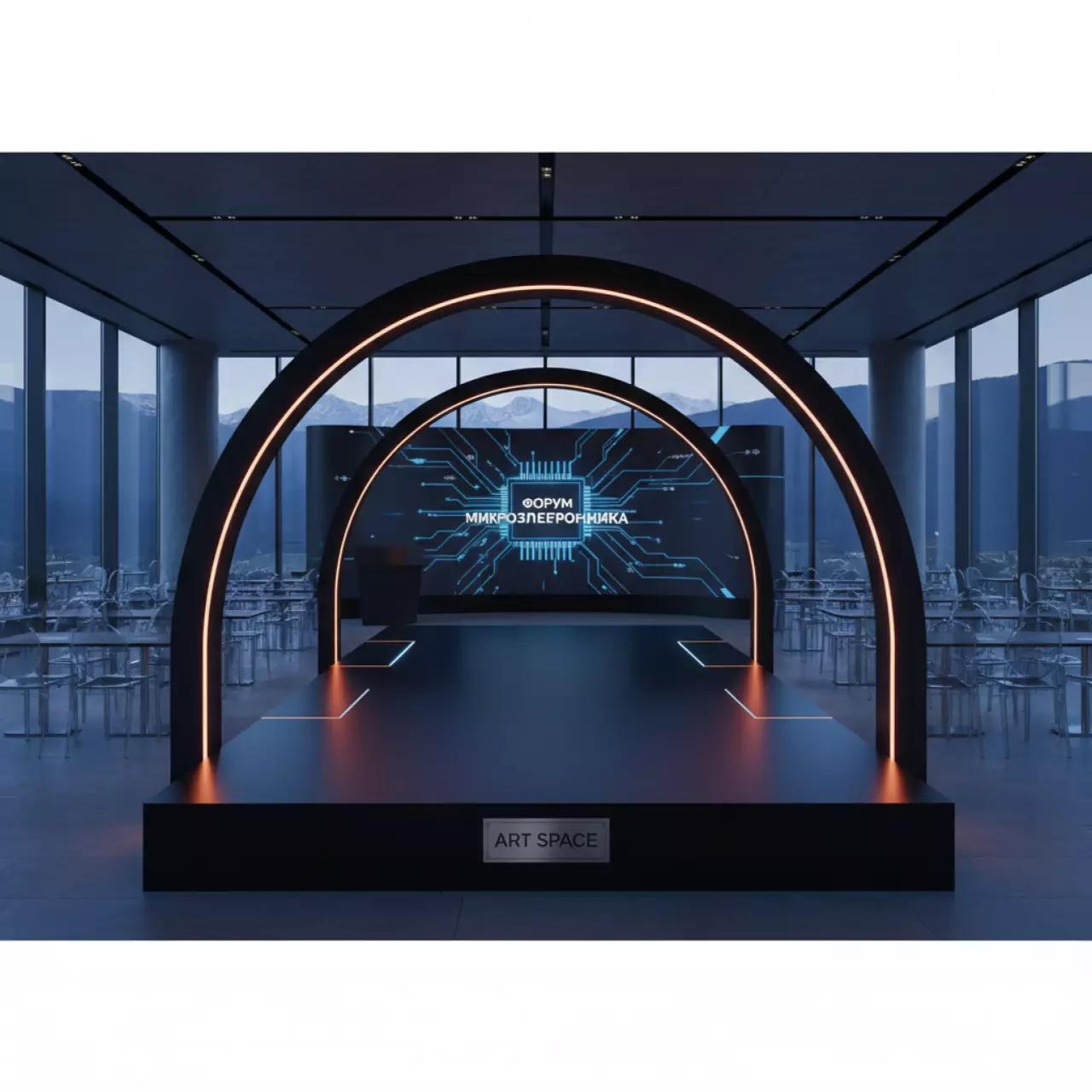 Аренда Сцена арочная черная 8х6 м в ресторане «Высота 5642» — ART SPACE