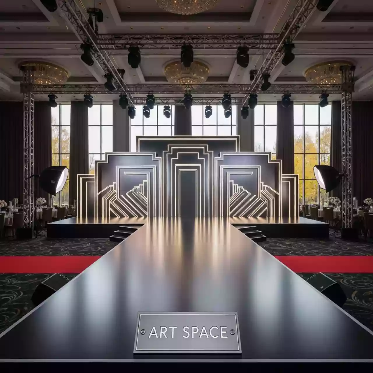 Аренда Сцена односкатная 18х12 металлик в банкетном зале «Дельфин» — ART SPACE