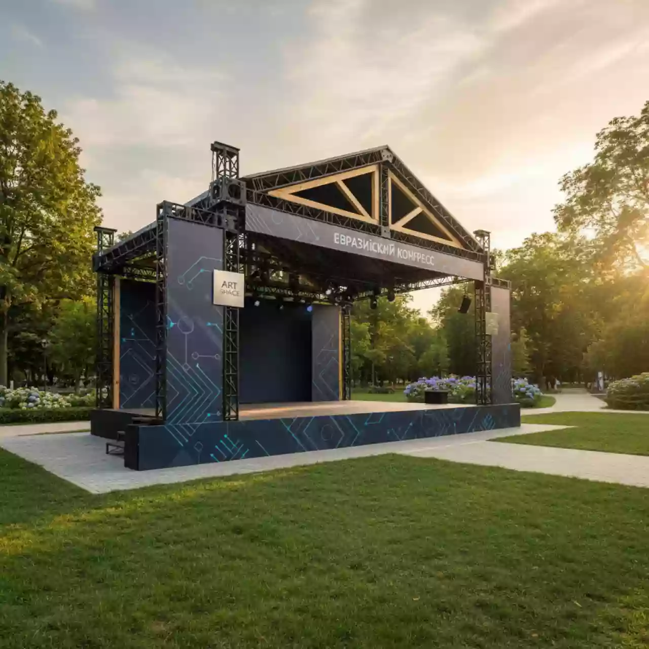 Аренда Сцены 12х10 м с двускатной крышей в парке «Ривьера» — ART SPACE