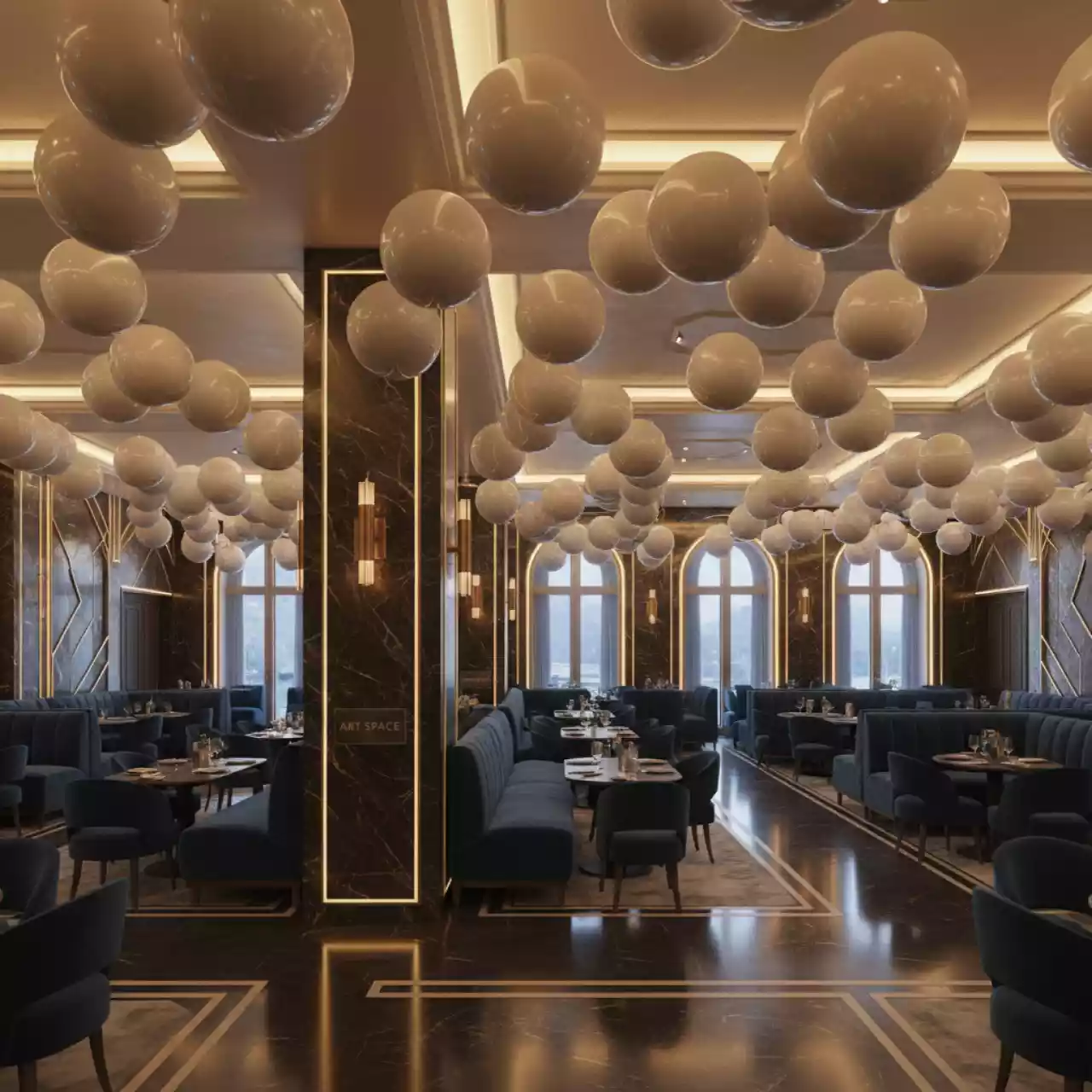Аренда Сфера фольгированная белая в ресторане «Brunello» — ART SPACE