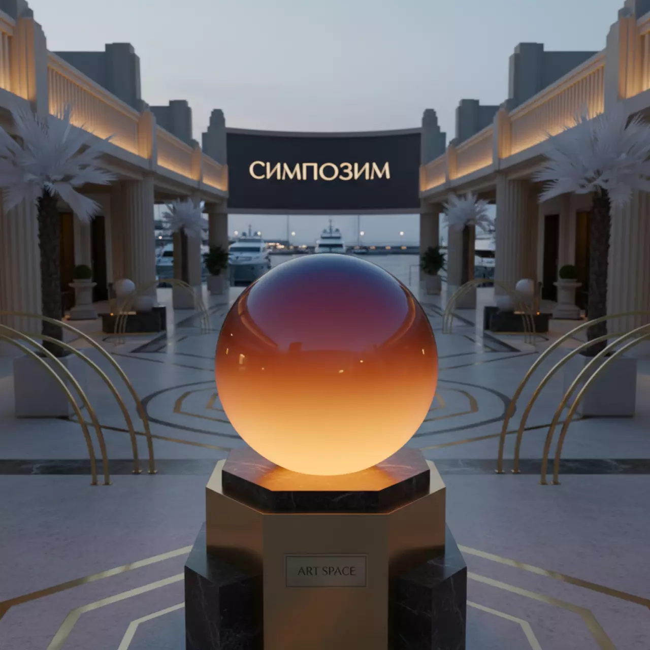 Аренда Сфера с подсветкой d 500 мм на территории Морпорта Сочи — ART SPACE