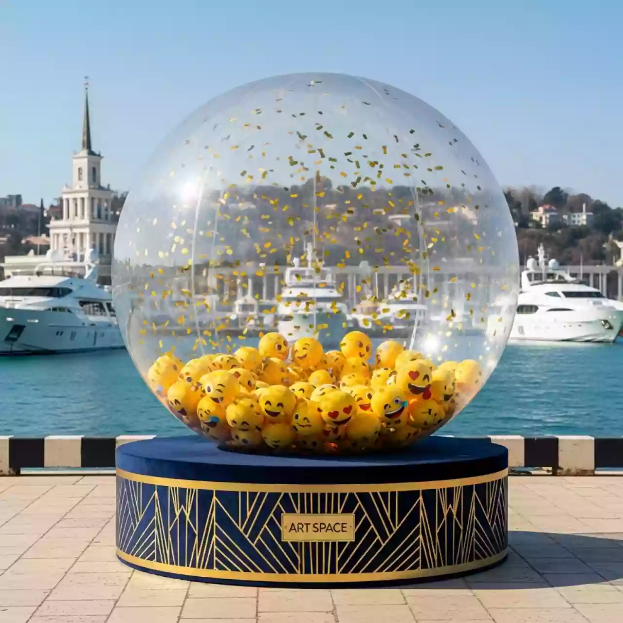 Аренда Шар чудо со смайликами на территории Морпорта Сочи — ART SPACE