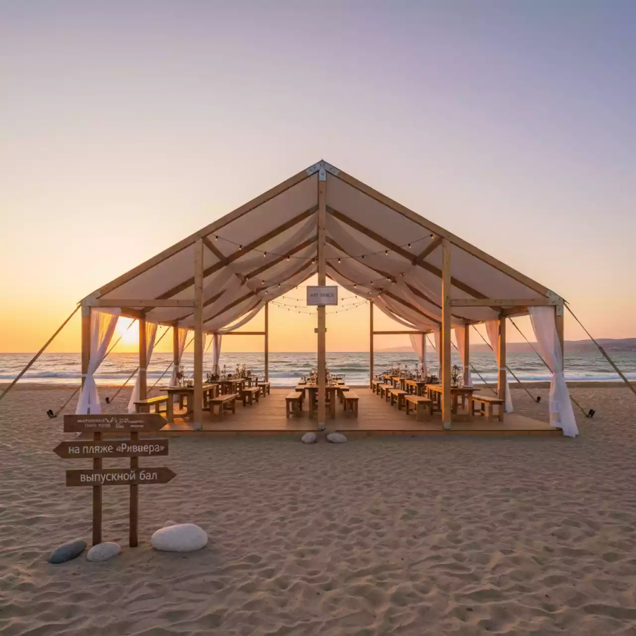 Аренда Шатер двускатный 15х50 м на пляже «Ривьера» — ART SPACE