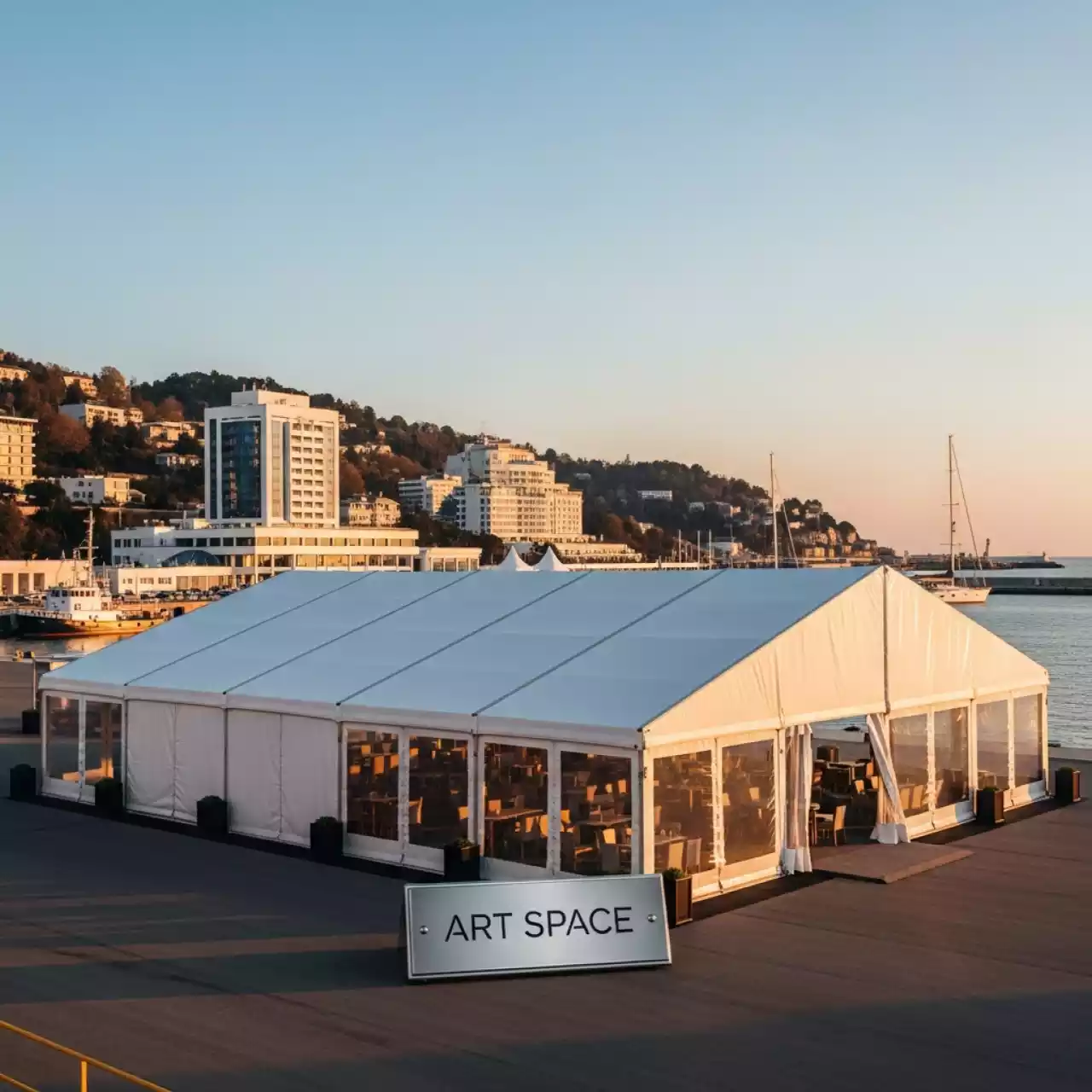 Аренда Шатер двускатный 20х45 м на территории Морпорта Сочи — ART SPACE