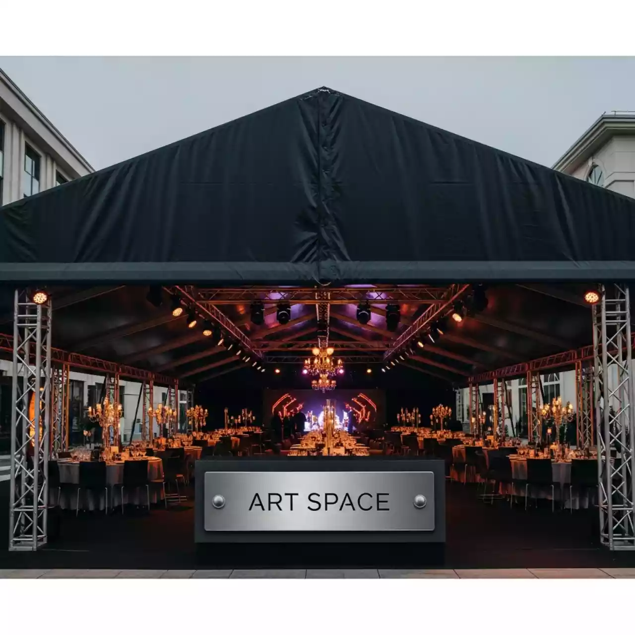 Аренда Шатер двускатный из ферм 8х6 м черный в Mercure Сочи Центр — ART SPACE