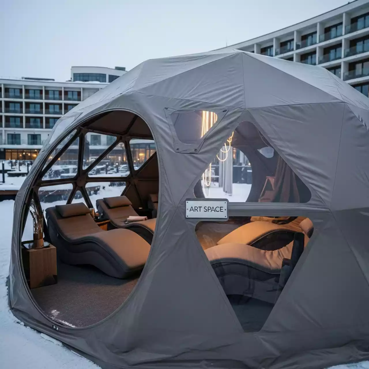 Аренда Шатер Enigma с лежаками цвет тортора в Sport Inn Hotel & Wellness — ART SPACE