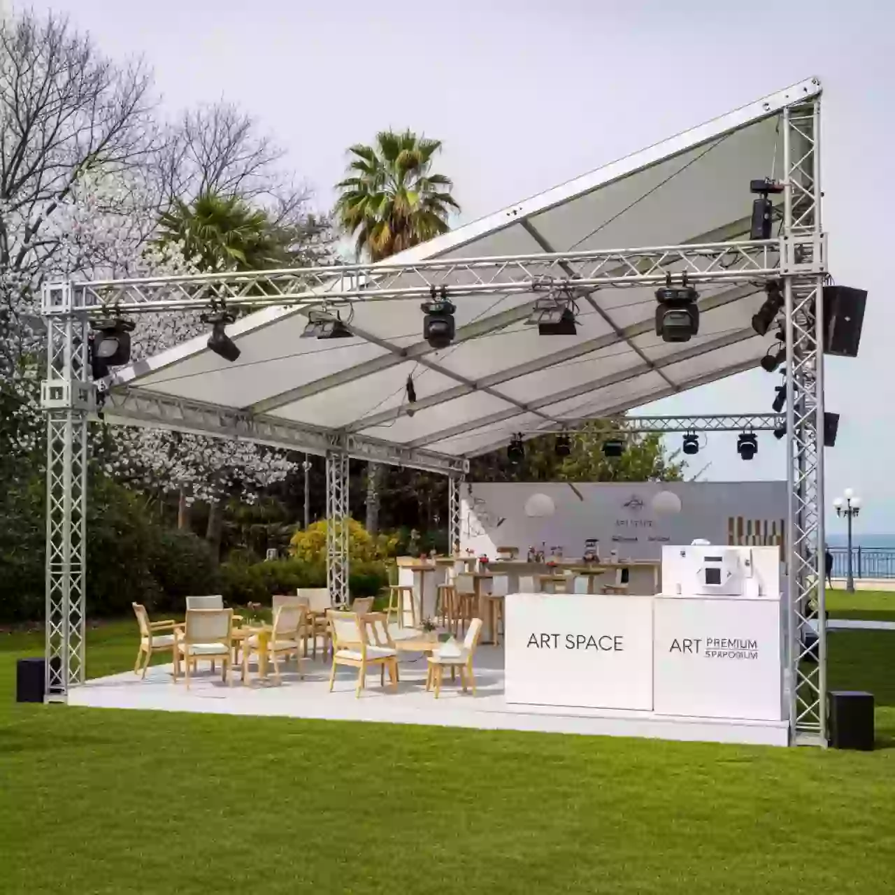 Аренда Шатер односкатный из ферм 12х10 м металлик в Swissôtel Resort Sochi Kamelia — ART SPACE