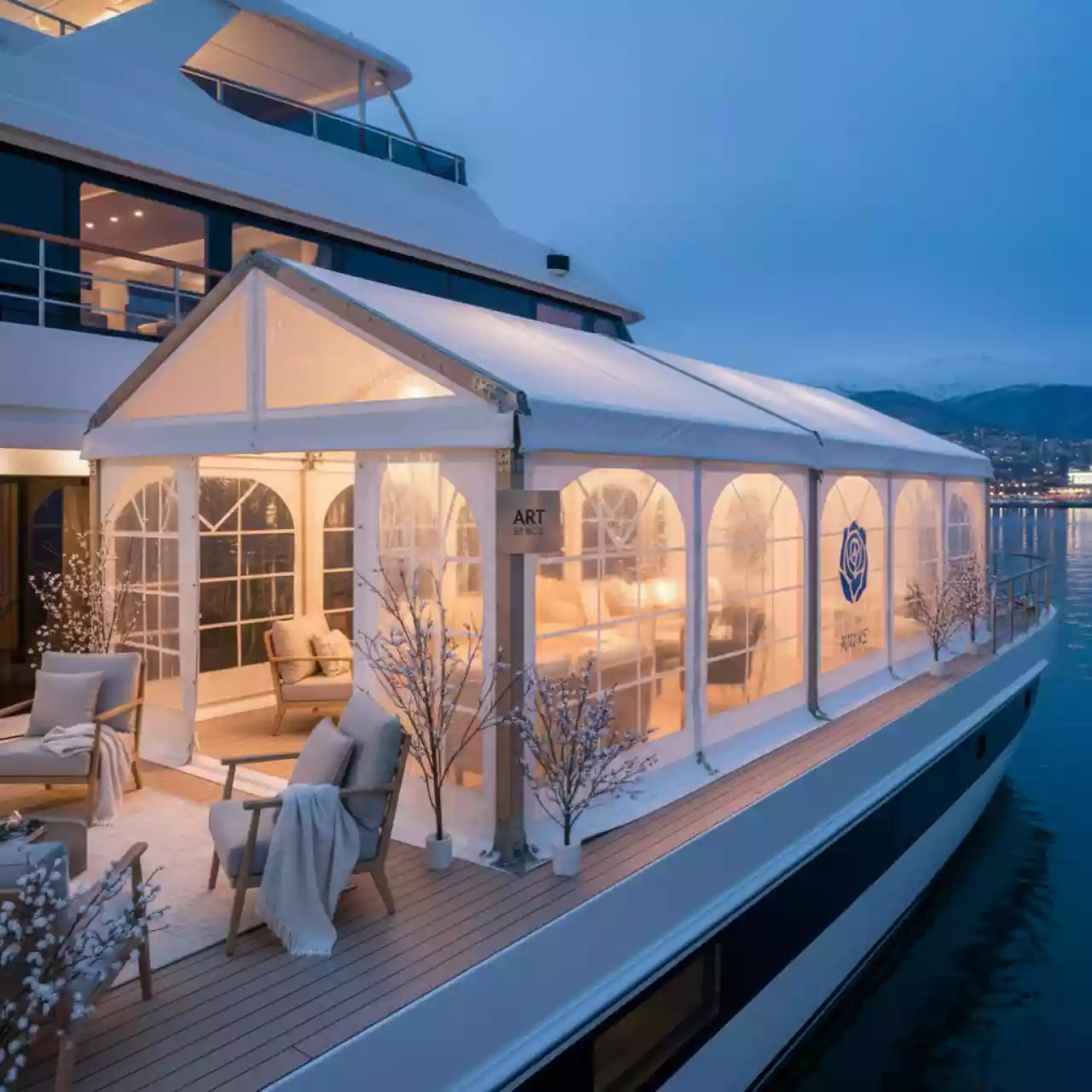 Аренда Шатер павильон 30х30 м на VIP теплоходе (Морпорт Сочи) — ART SPACE