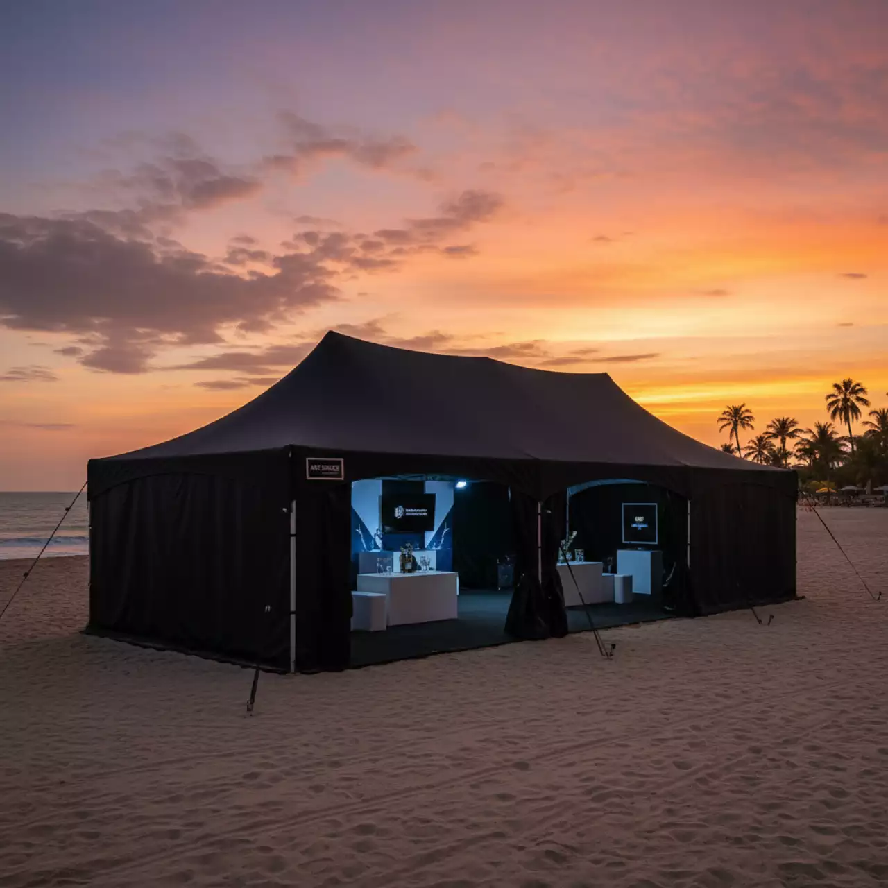 Аренда Шатер павильон черный 15х30 м на пляже «Ривьера» — ART SPACE