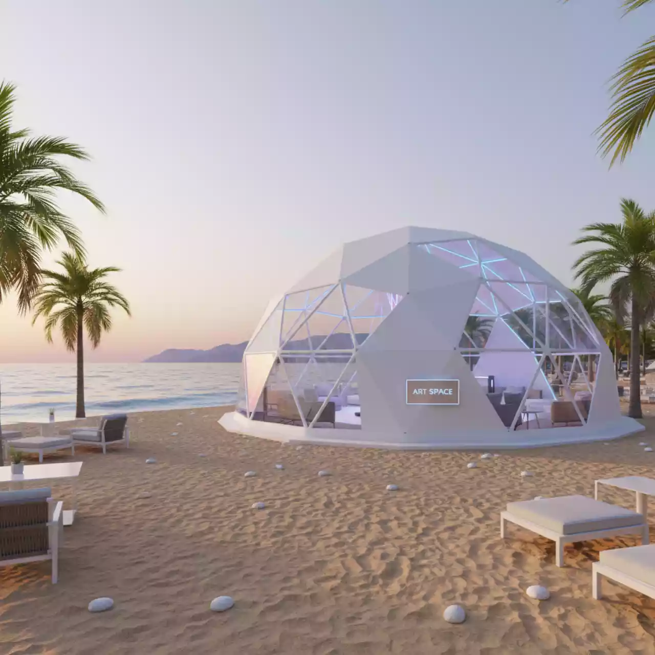 Аренда Шатер сфера 26х26 м на пляже «Мандарин» — ART SPACE