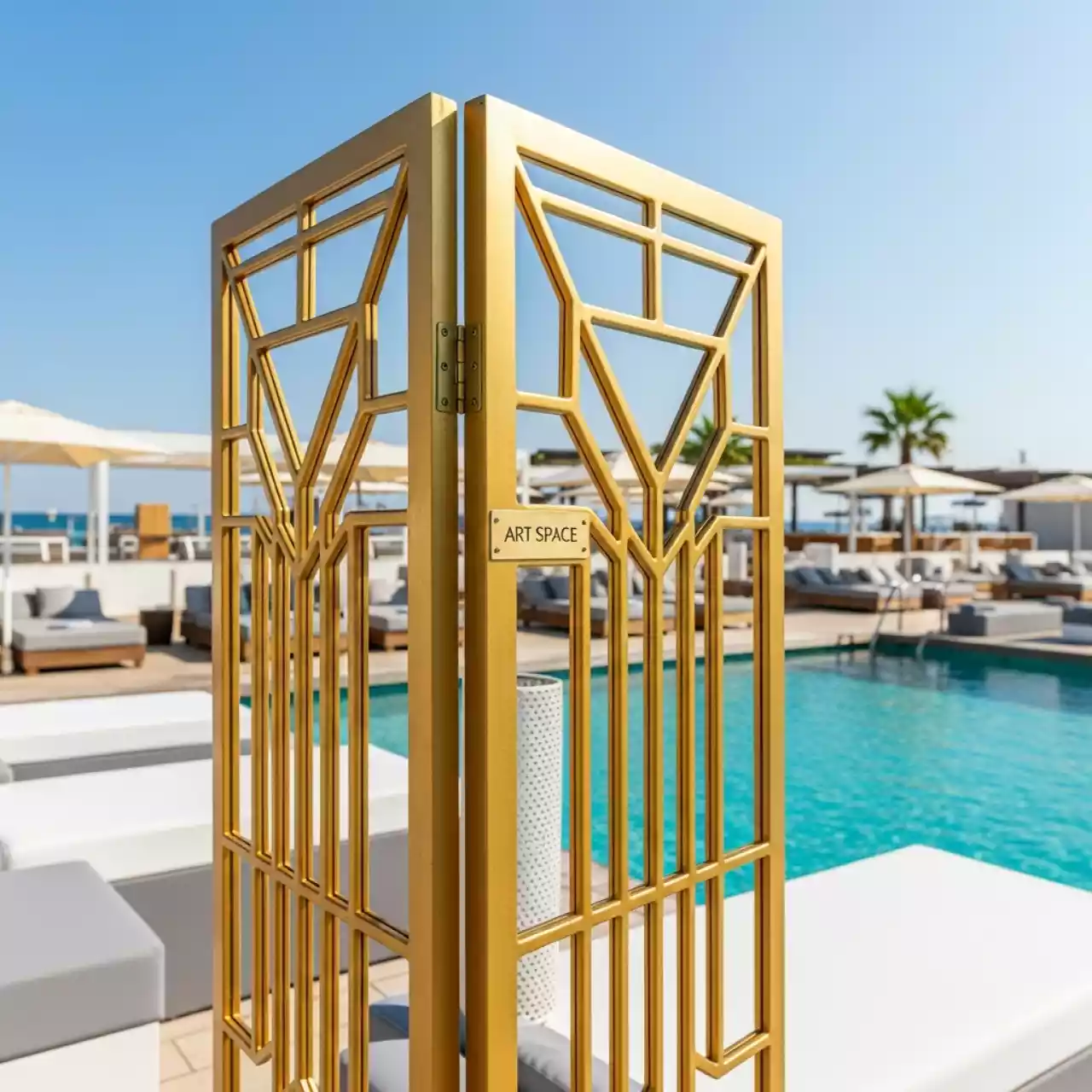 Аренда Ширма деревянная золотая 2х2 м в пляжном комплексе VinoGrad — ART SPACE