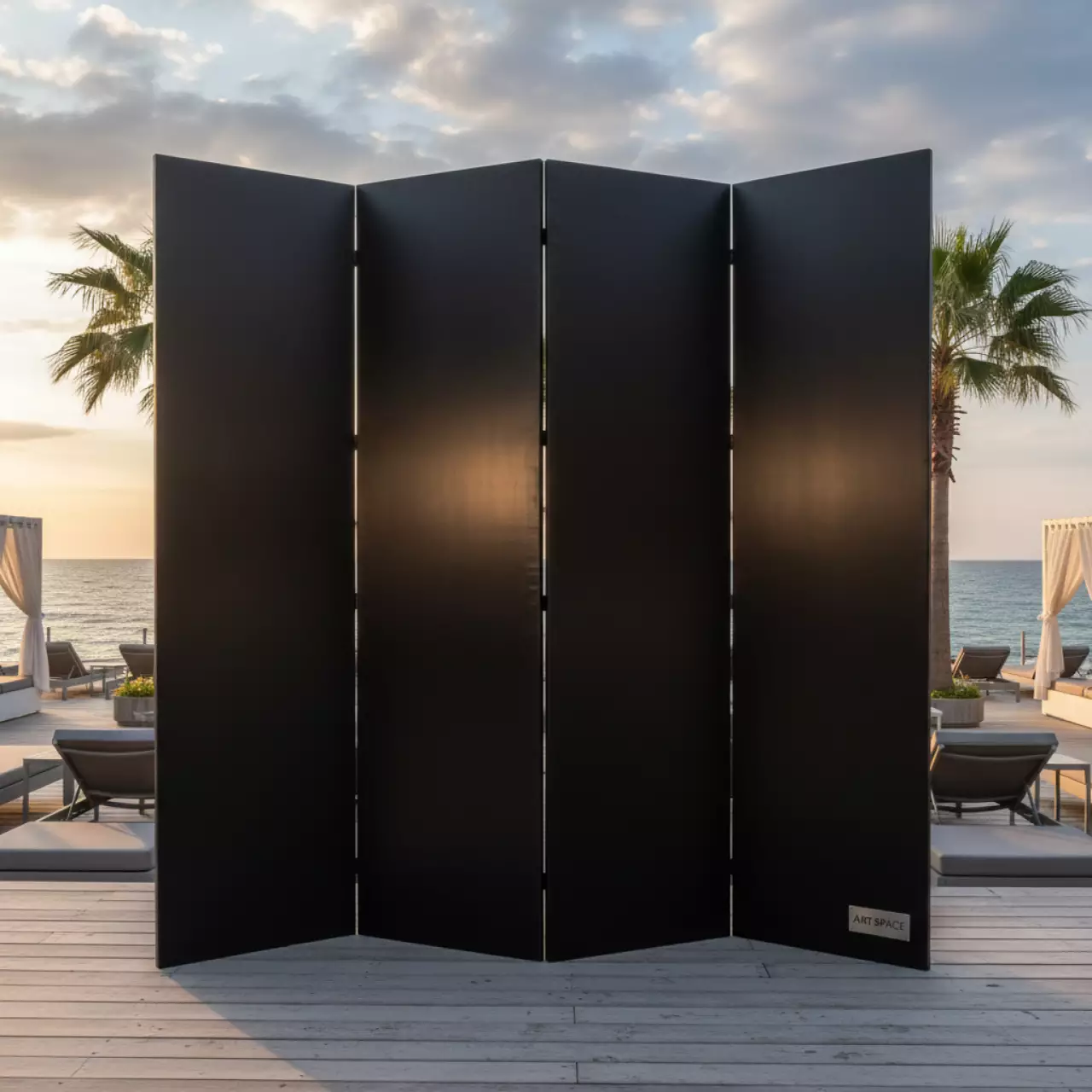 Аренда Ширма тканевая двухстворчатая черная 4 секции на пляжных клубах Хосты — ART SPACE