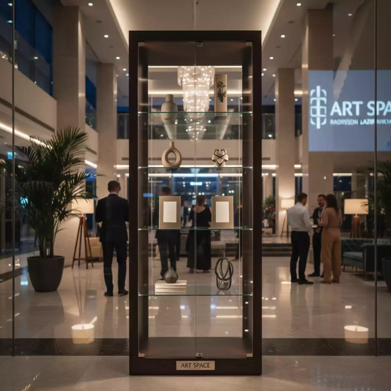 Аренда Шкаф стеллаж со стеклом 798х446х2112 мм венге в отеле Radisson Lazurnaya — ART SPACE