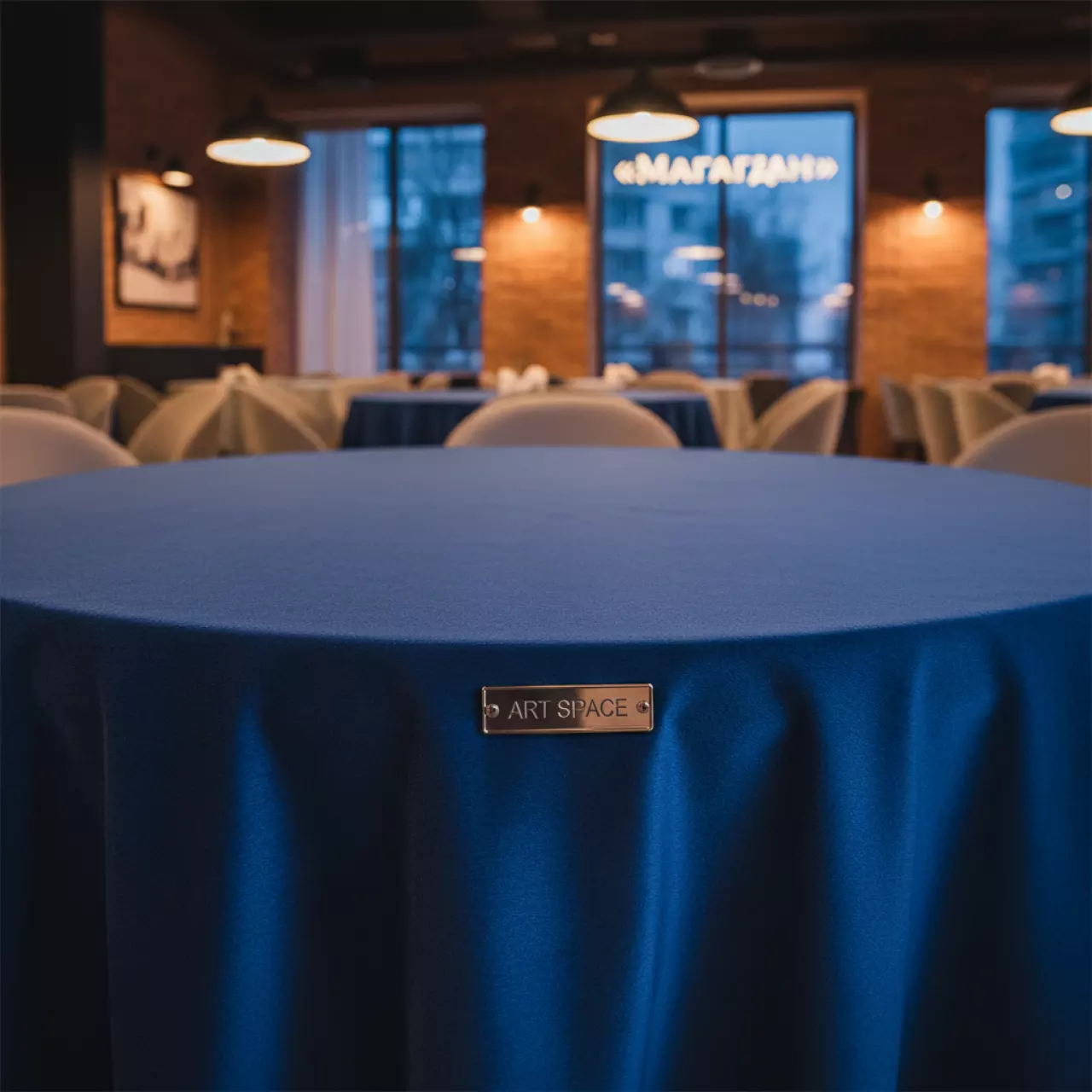 Аренда Скатерть круглая бархатная синяя Альт № 420 в ресторане «Магадан» — ART SPACE