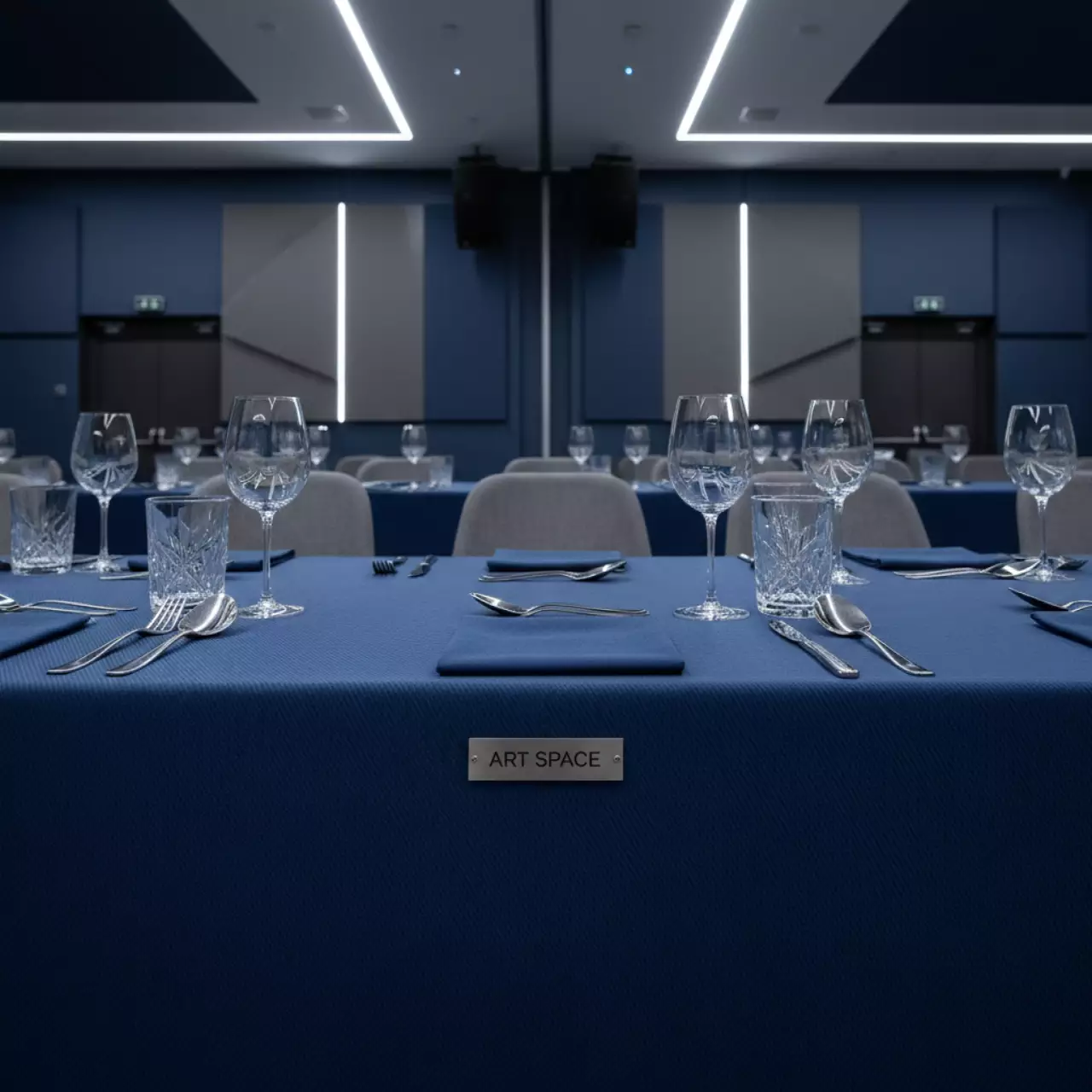 Аренда Скатерть прямоугольная габардиновая тёмно синяя Рондо в конгресс-холле отеля Жемчужина — ART SPACE