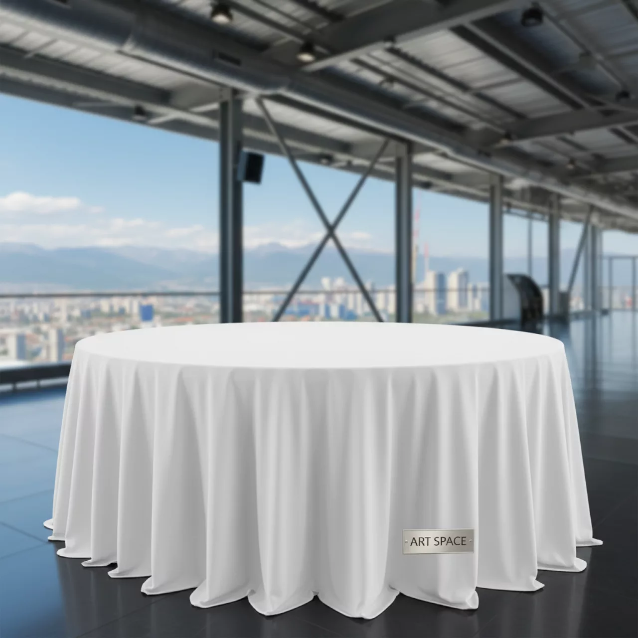 Аренда Скатерть журавинка белая D 335 см в пол Skypark Sochi — ART SPACE