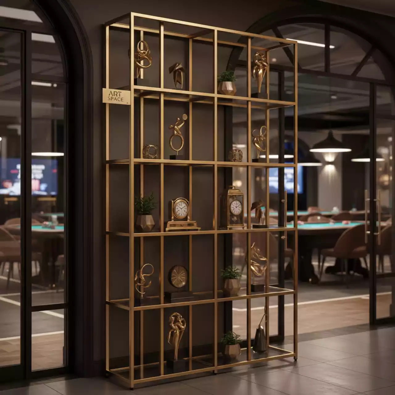 Аренда Стеллаж золотой в ресторане «La Terrazza» — ART SPACE
