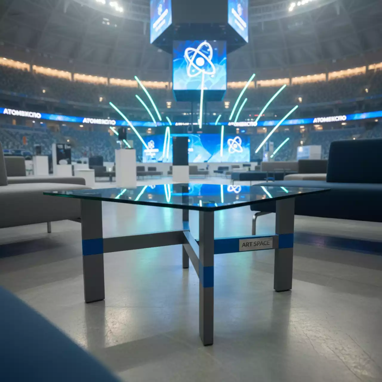 Аренда Стол журнальный Классик с прозрачной столешницей на арене «Фишт» — ART SPACE