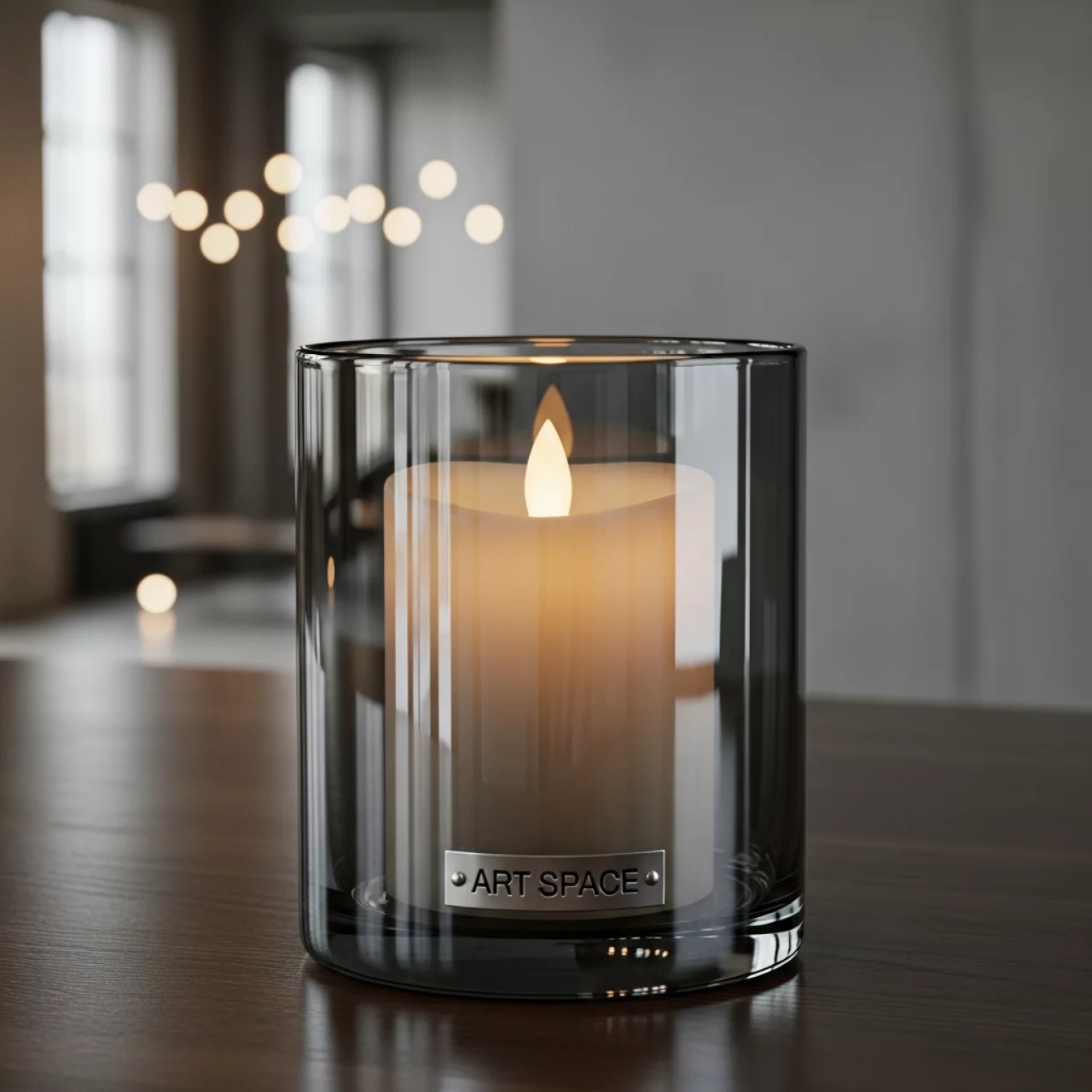 Аренда Свеча LED Ода дымчатая глянцевая средняя без батареек в Сириус Арене — ART SPACE