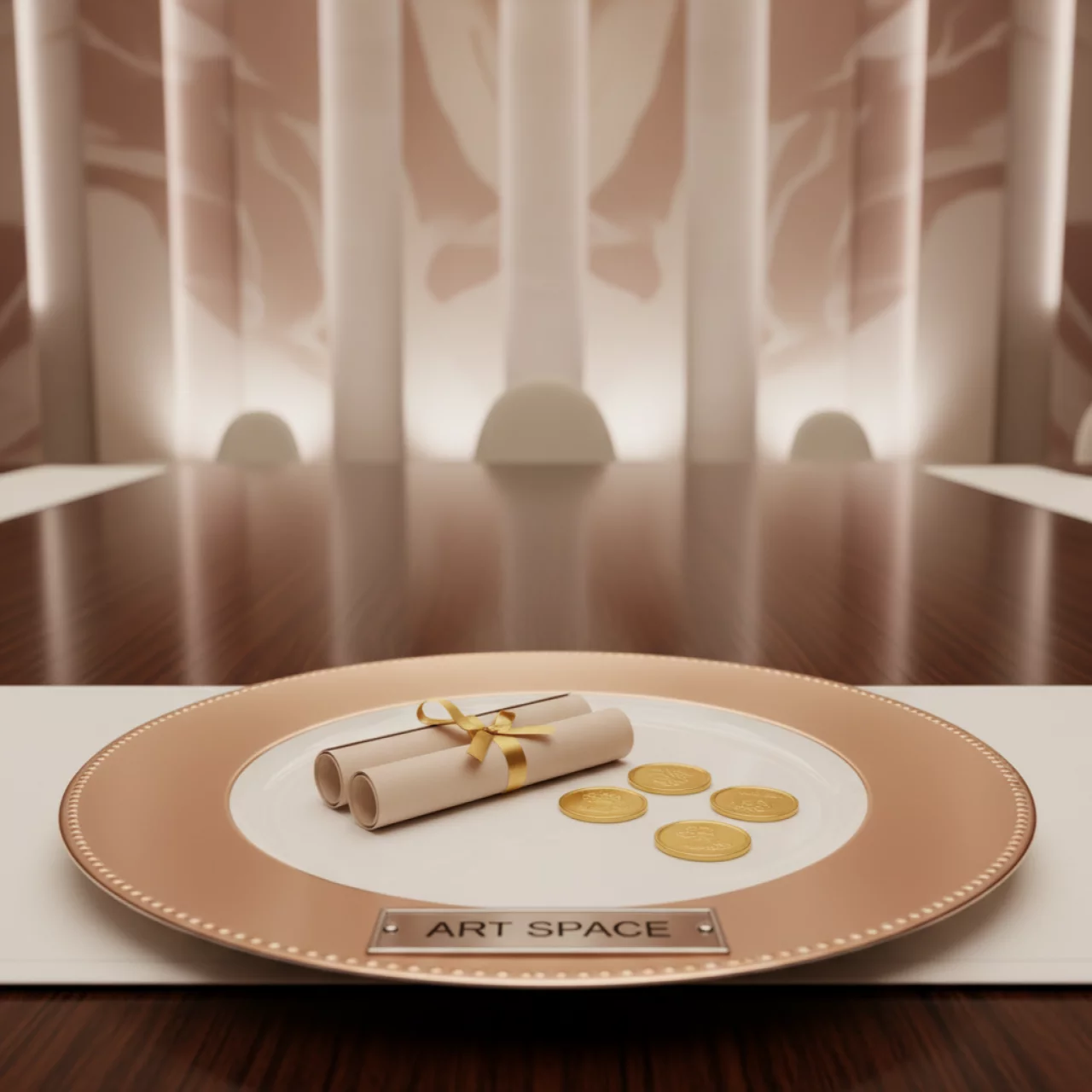 Аренда Тарелка подстановочная Магнолия розовая с золотой каймой 25,5х3,5 см в Radisson Blu Resort & Congress Centre — ART SPACE