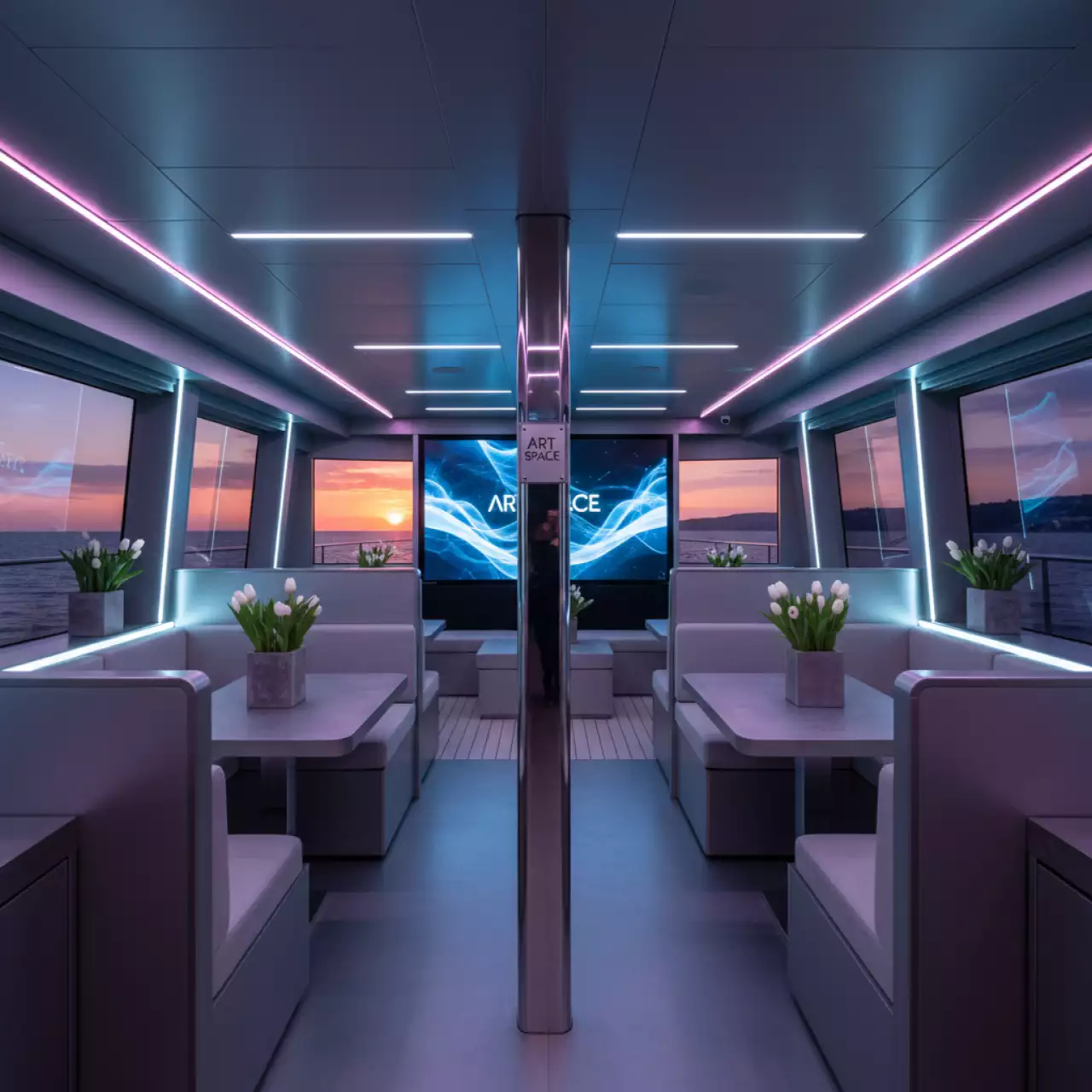 Аренда Украшение залов для корпоративов и дней рождений на VIP теплоходе (Морпорт Сочи) — ART SPACE