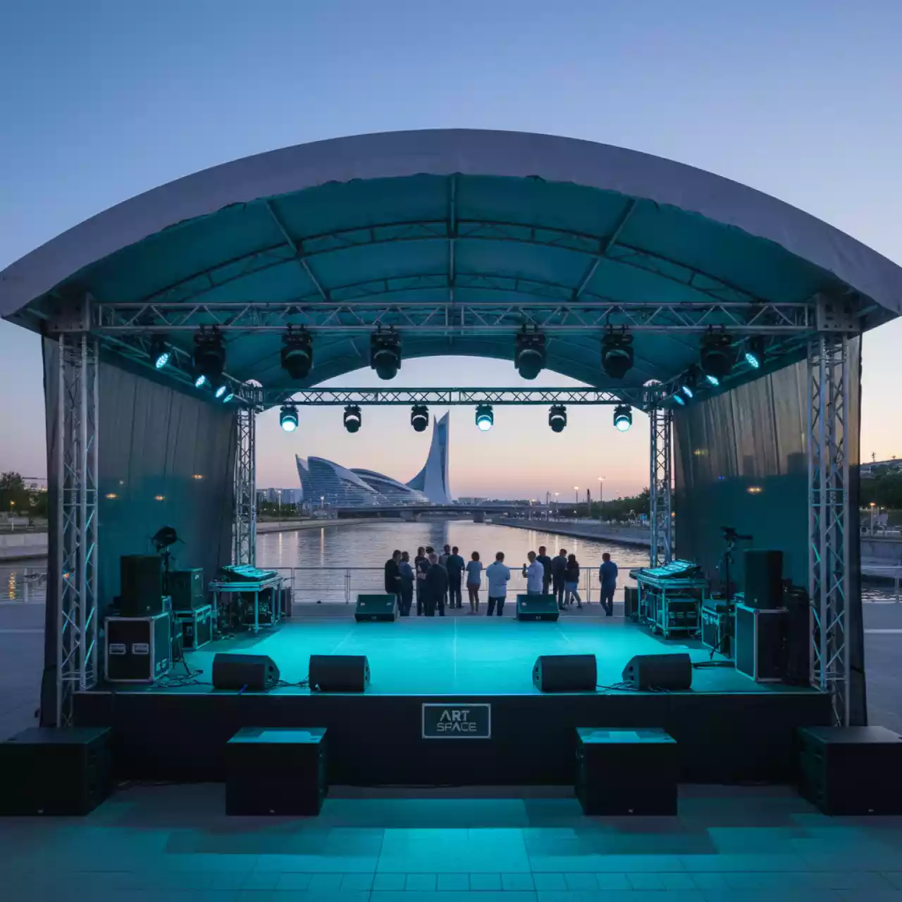 Аренда Установки сцены с крышей 6х4 метра и звукового оборудования на Имеретинской набережной — ART SPACE