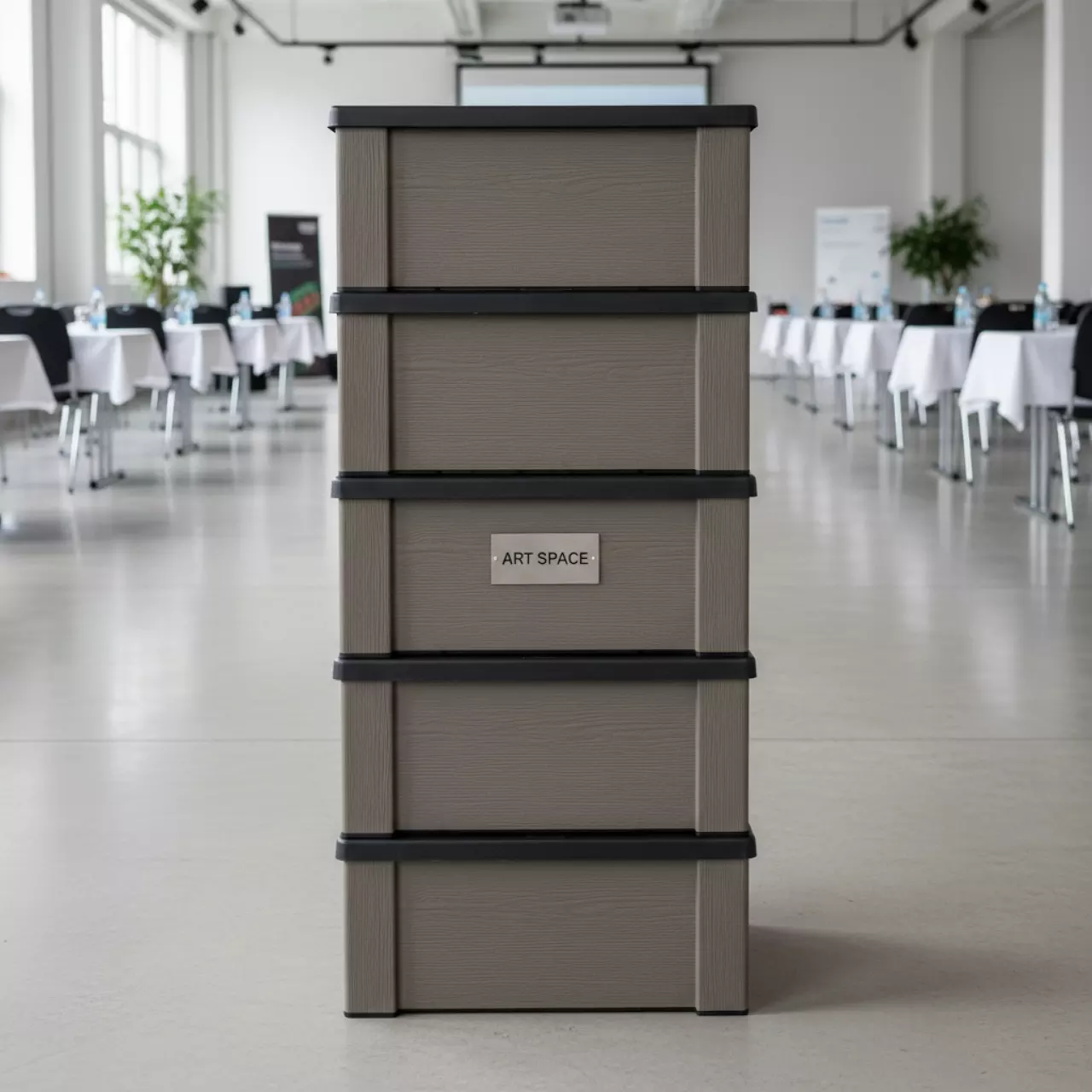 Аренда Ящик пластиковый Toomax Wood Style 842 л серо коричневый в Radisson Collection Paradise — ART SPACE