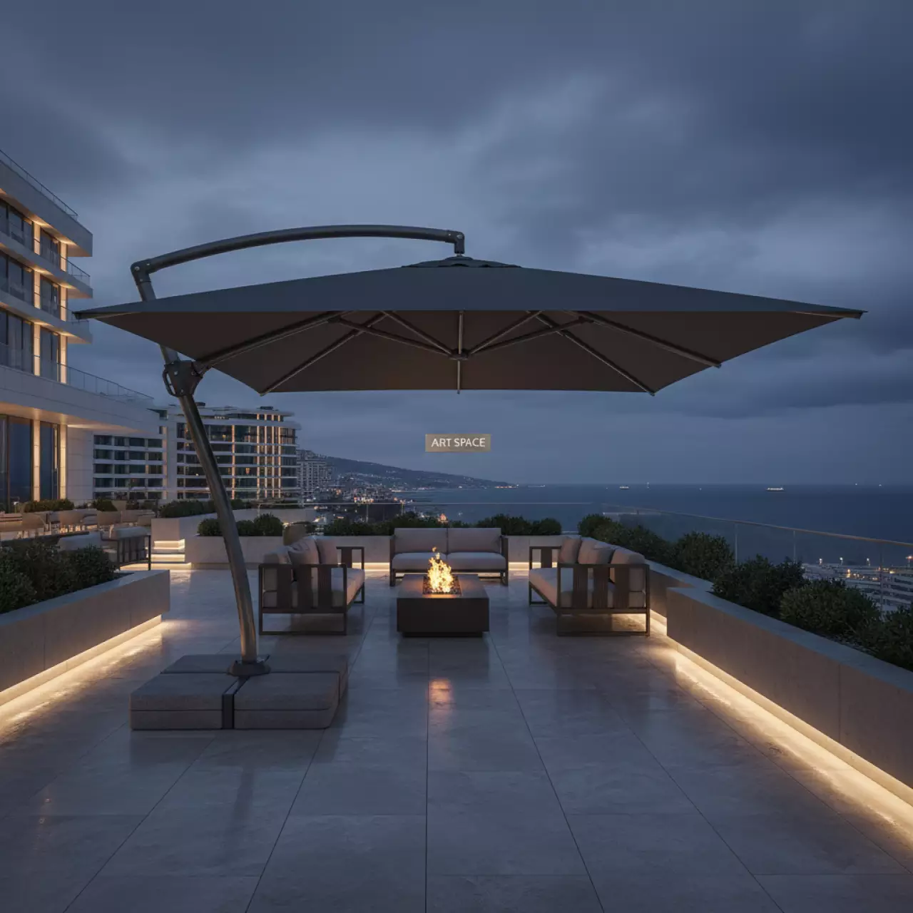 Аренда Зонт профессиональный Banana Plus Dickson 3х4 м с плитами в Grand Karat Sochi — ART SPACE