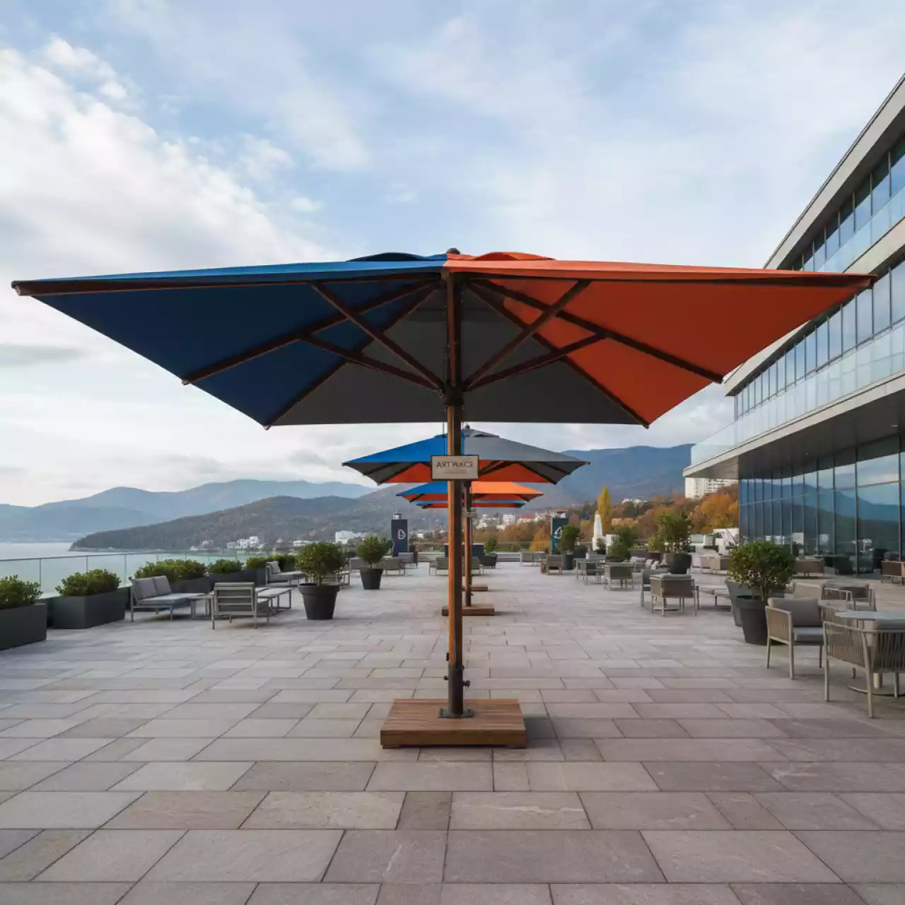 Аренда Зонт профессиональный четырехкупольный Galaxia Quattro Timber 6х6 м в Pullman Sochi Centre — ART SPACE