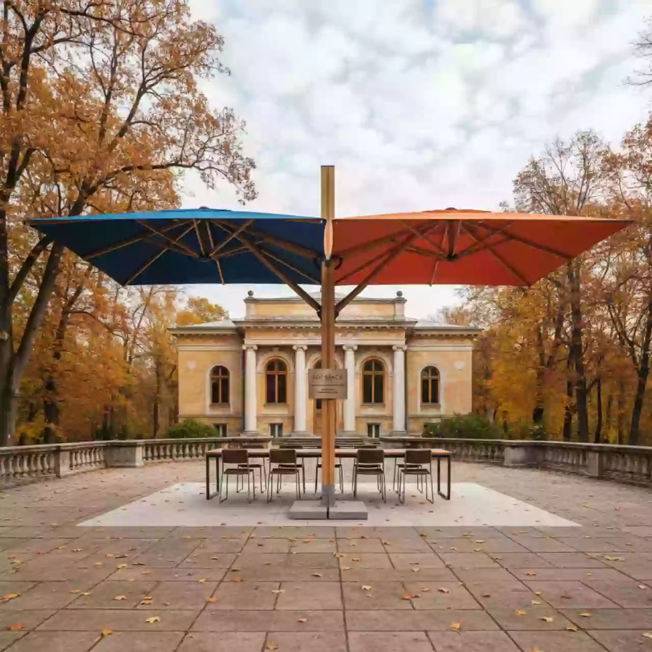 Аренда Зонт профессиональный двухкупольный Galaxia Dual V Timber 2.9х6 м в санатории «Металлург» — ART SPACE