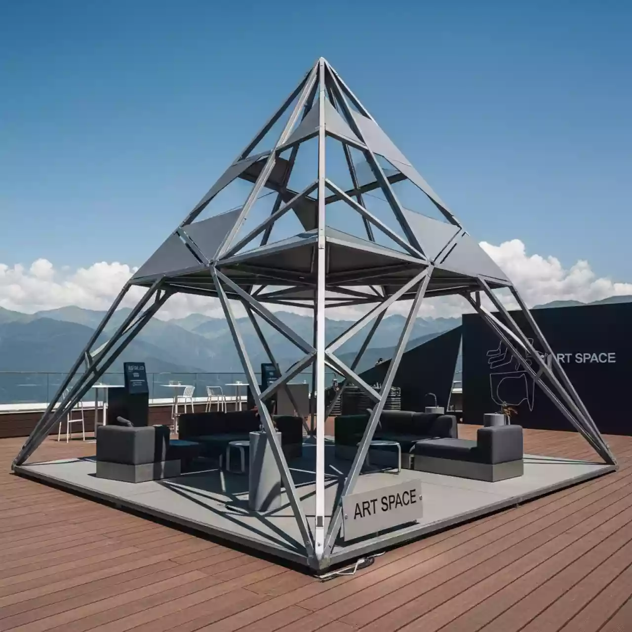 Аренда Зонт телескопический дизайнерский Pyramid 4,5х4,5 м в Radisson Hotel Rosa Khutor — ART SPACE